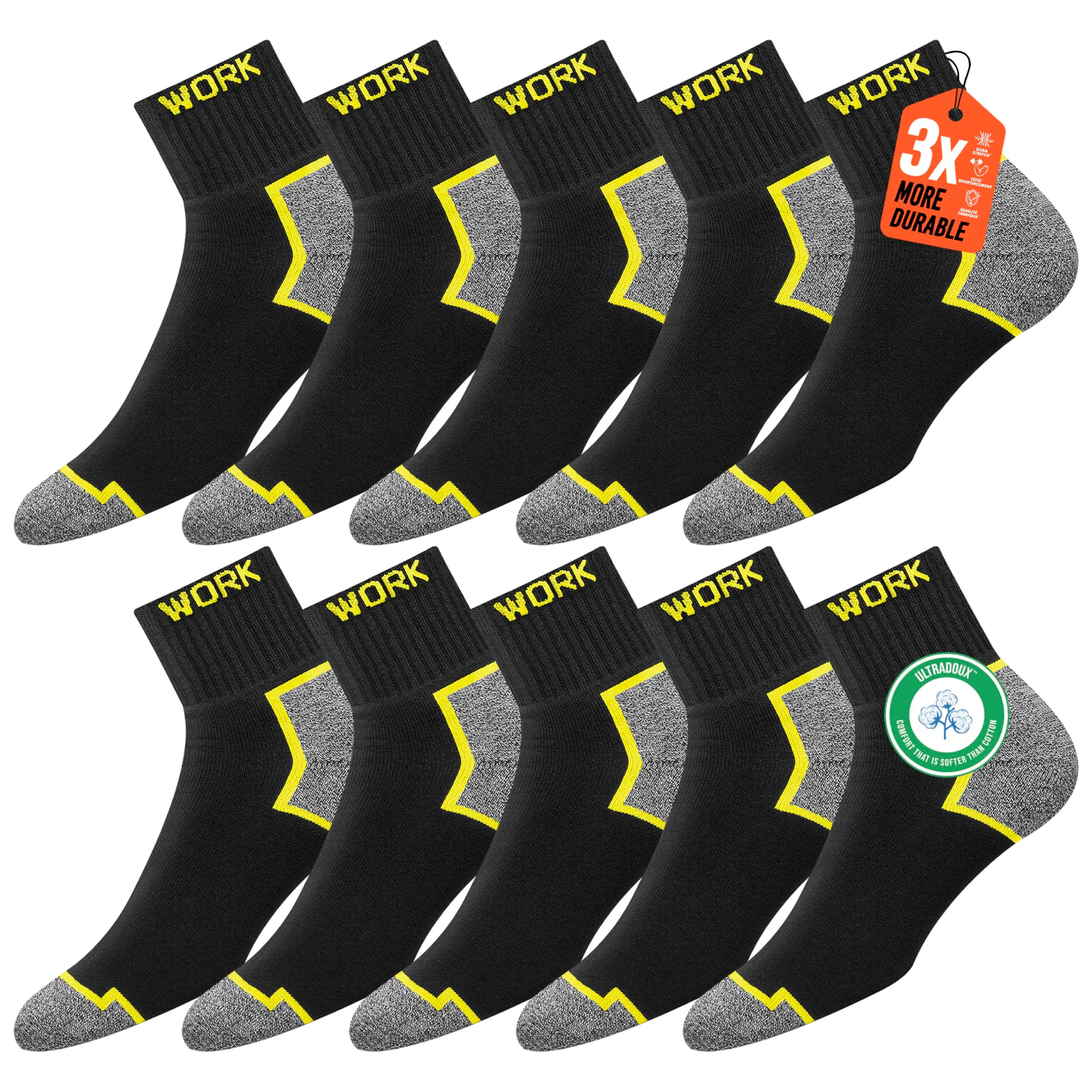 SOXCO Calze da Lavoro Uomo Rinforzate Quarto Lunghe, 10 Paia, 47-50 - immagine 1