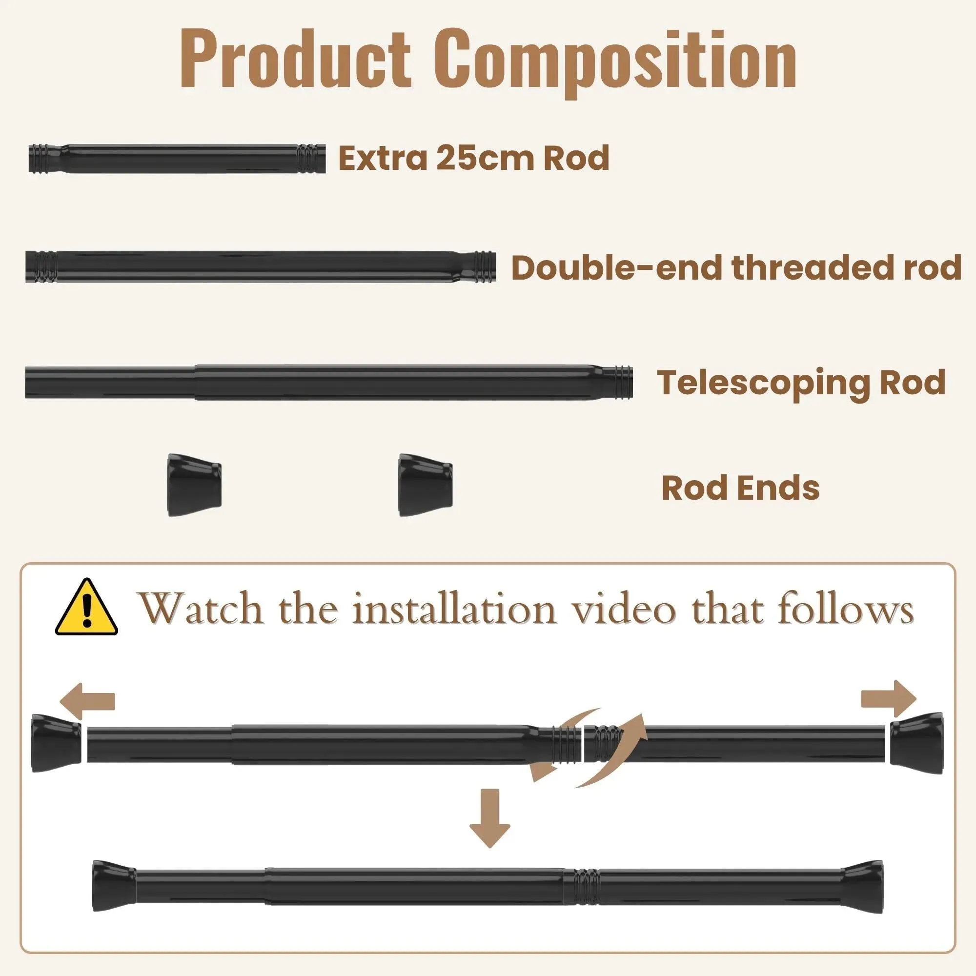 Rod&Trikin Asta a Pressione per Tenda da Doccia, Finestre e Armadi, Estensibile 83-175cm, Bianco - immagine 6