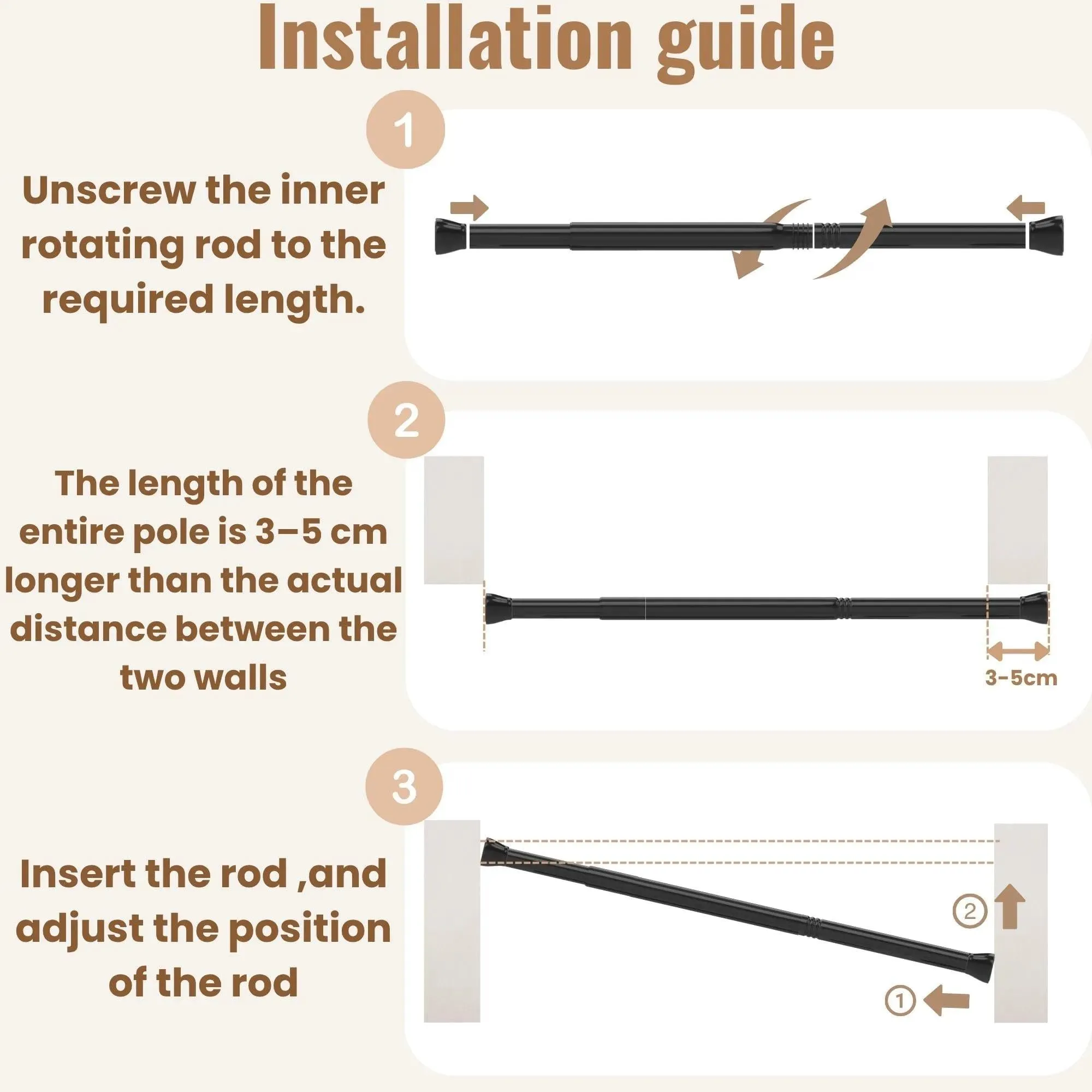 Rod&Trikin Asta a Pressione per Tenda da Doccia, Finestre e Armadi, Estensibile 83-175cm, Bianco - immagine 7