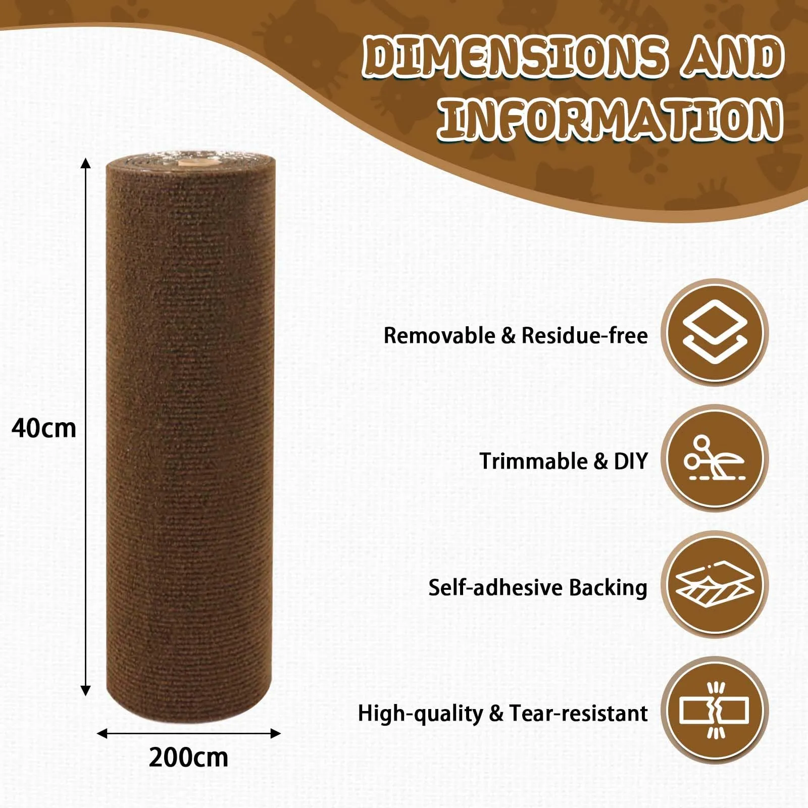 LSGCQ Tappeto Tiragraffi Adesivo per Gatti Protezione Divano, Marrone, 40×200cm - immagine 5