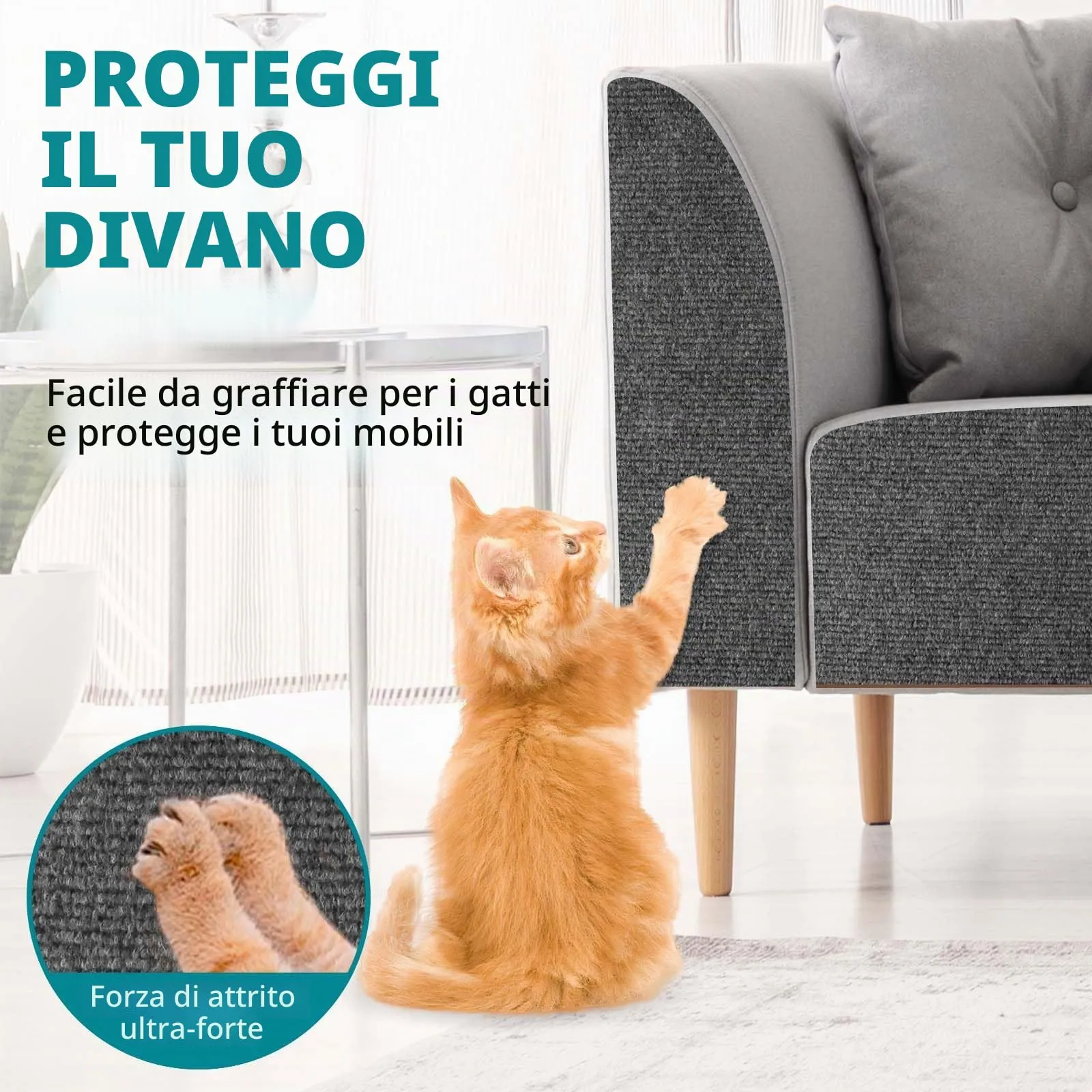 LSGCQ Tappeto Tiragraffi Adesivo per Gatti Protezione Divano, Grigio Scuro, 40x400cm - immagine 2