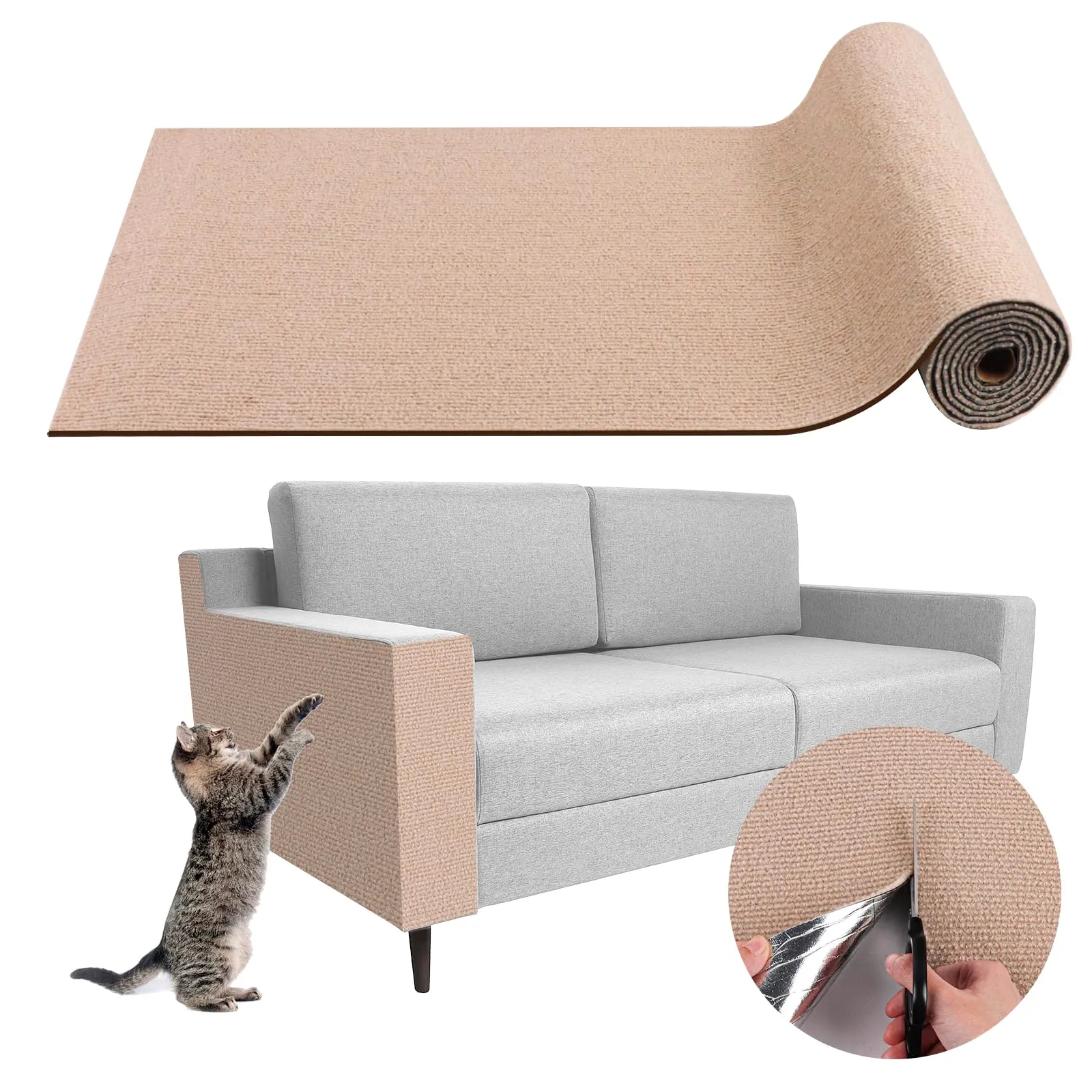 LSGCQ Tappeto Tiragraffi Adesivo Protezione Divano per Gatti, Cachi, 40×400cm - immagine 1
