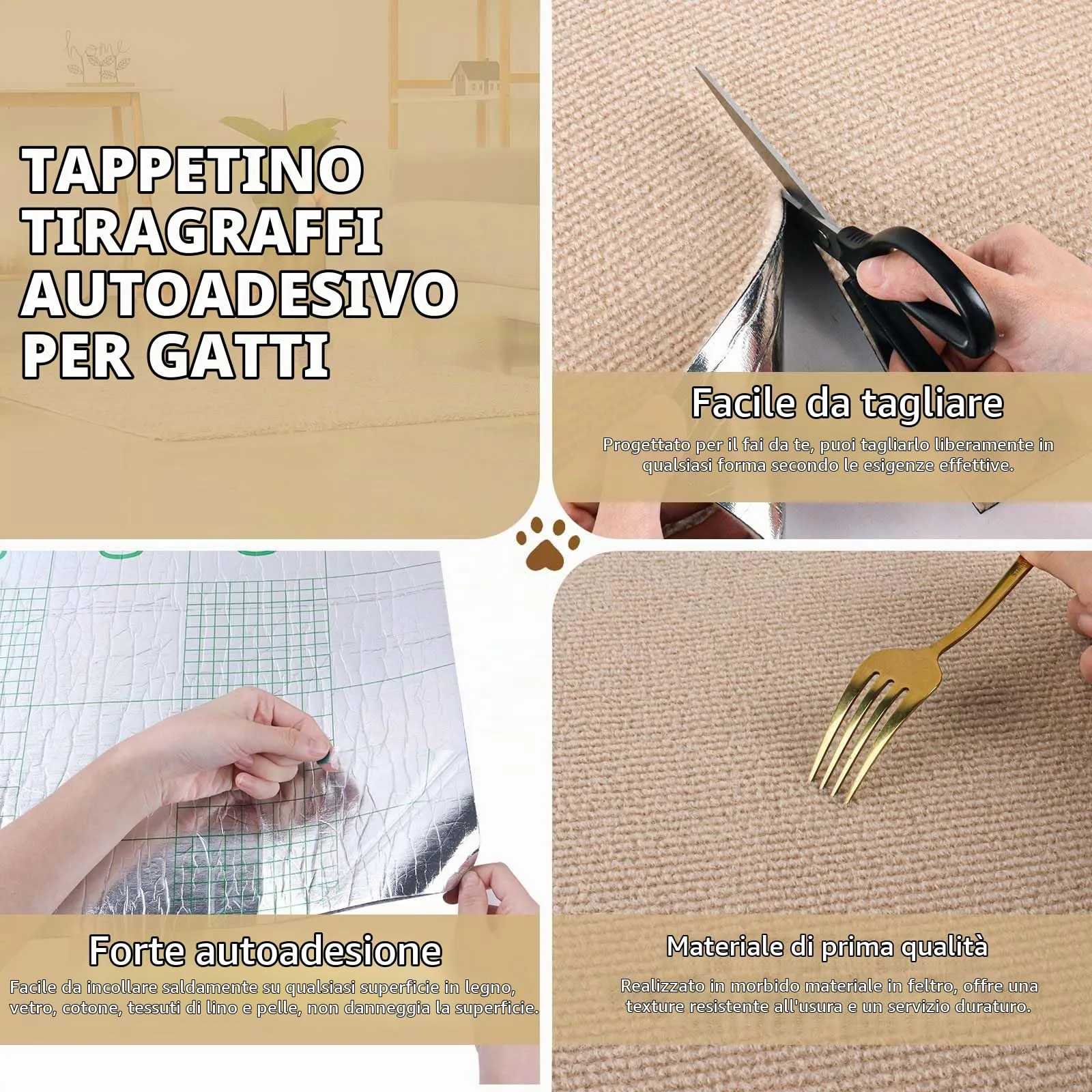 LSGCQ Tappeto Tiragraffi Adesivo Protezione Divano per Gatti, Cachi, 40×400cm - immagine 3