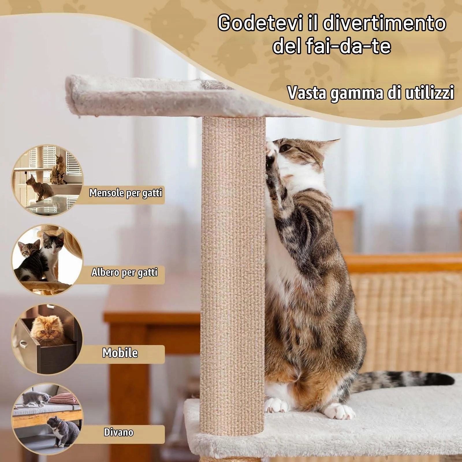 LSGCQ Tappeto Tiragraffi Adesivo Protezione Divano per Gatti, Cachi, 40×400cm - immagine 4