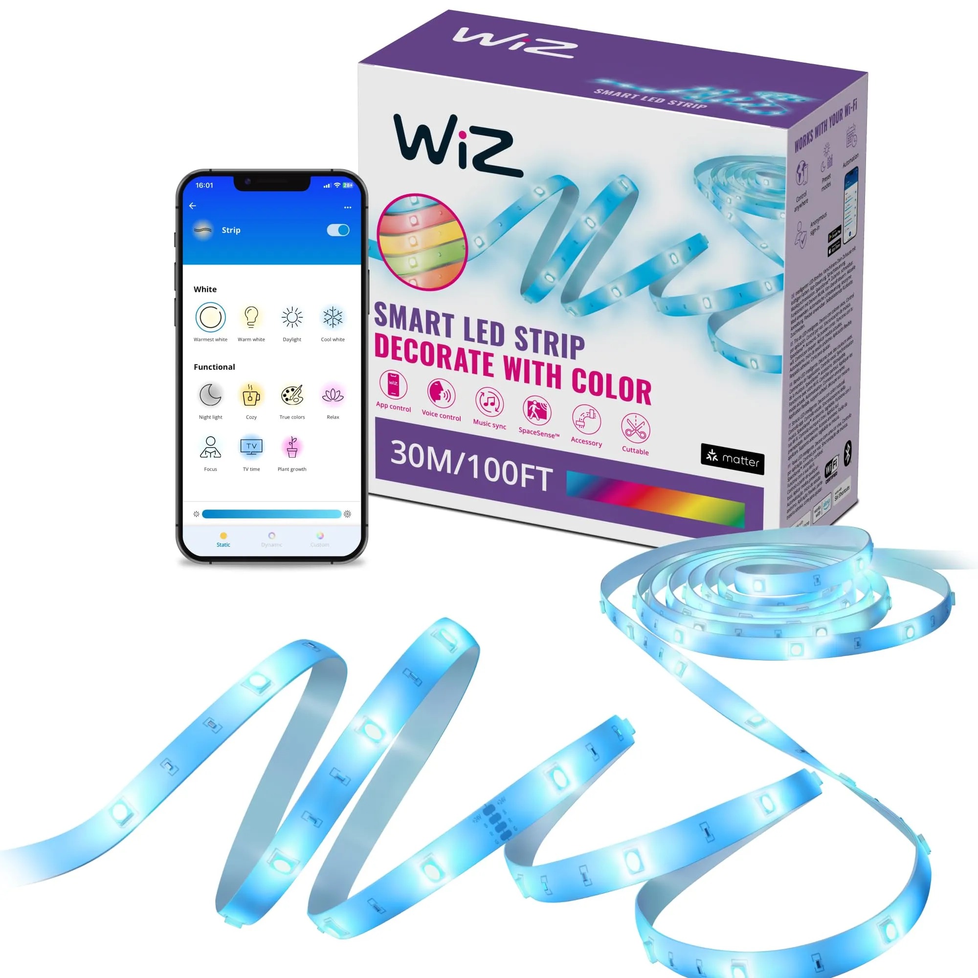 WiZ Striscia LED Smart RGB, Tagliabile, 30 m - immagine 1