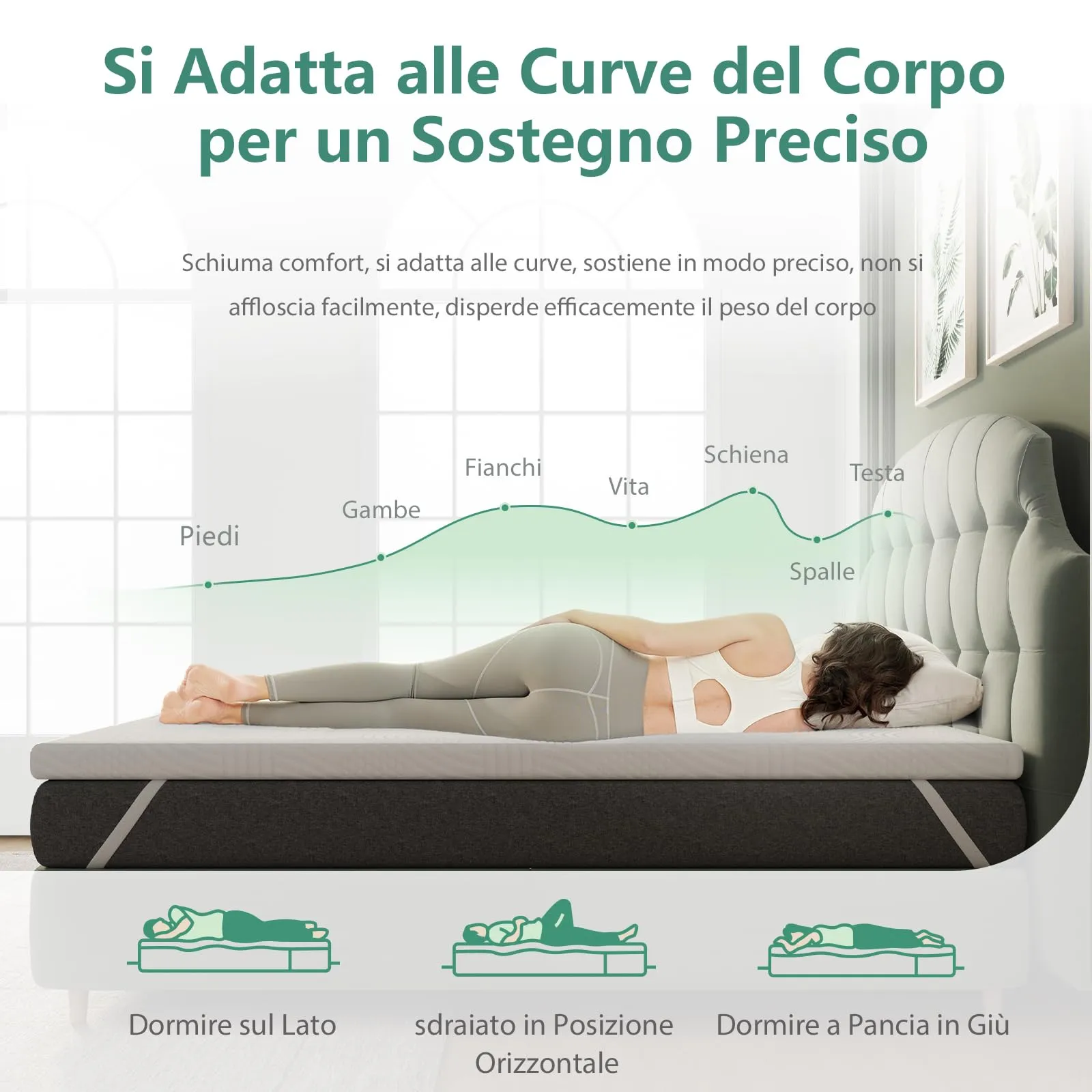 Novilla Materasso Topper 135x190 cm, Altezza 7.5 cm, Schiuma di Fibra di Bambù, Traspirante con Cinghie Elastiche - immagine 4