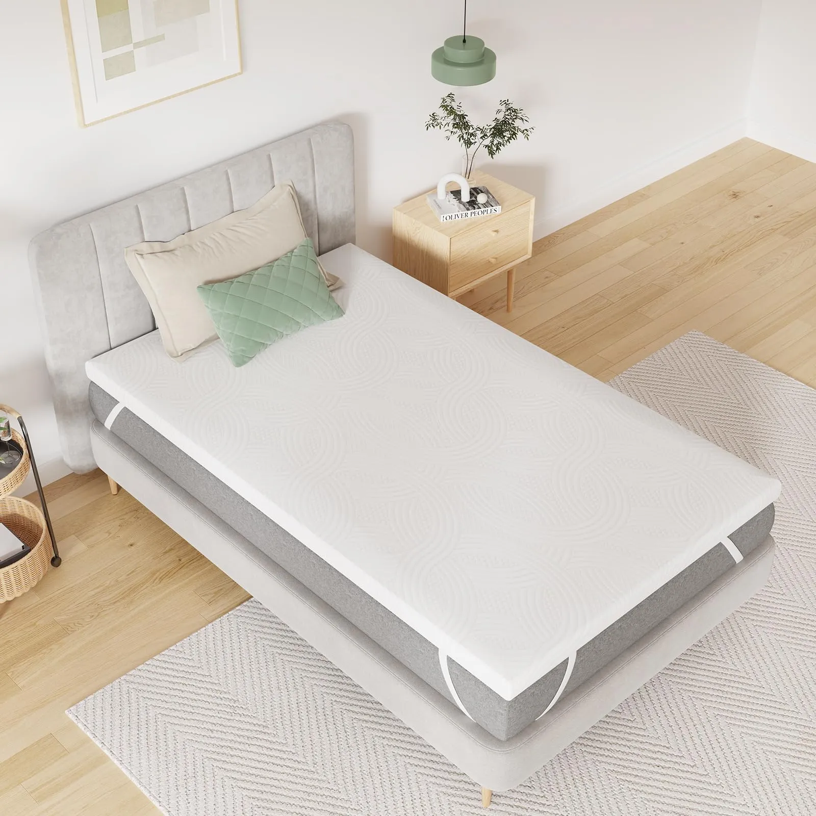 Novilla Materasso Topper 80x190 cm, Altezza 5 cm, Coprimaterasso in Schiuma di Fibra con Cinghie Elastiche - immagine 1