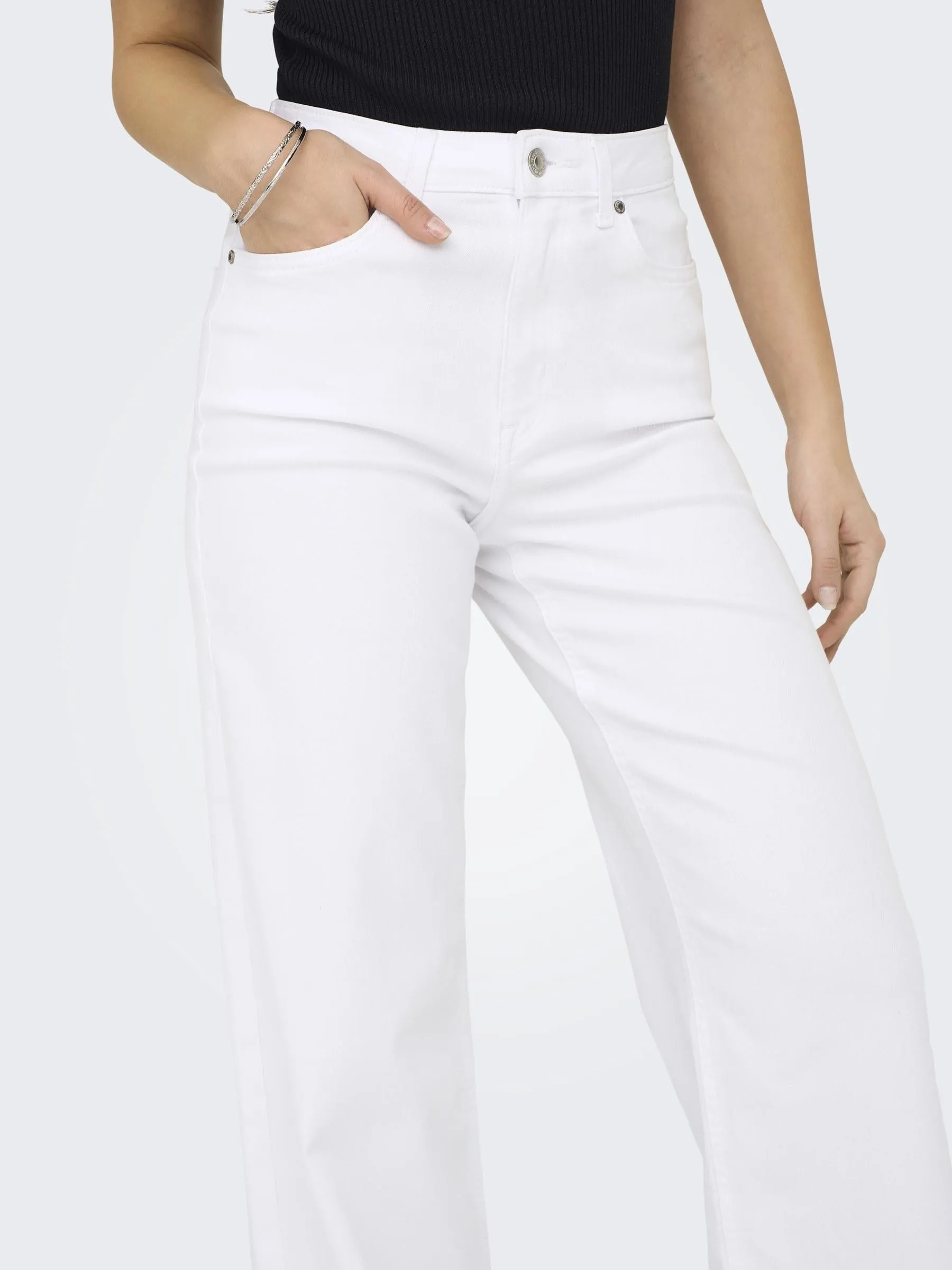 ONLY Madison Blush HW Wide Denim Cropped Pants, Bianco, XL / 30L - immagine 6