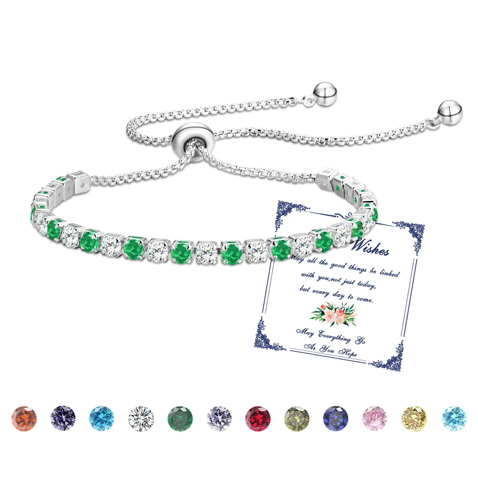 Esmoly Bracciale Tennis Donna in Argento con Pietre Natali e Zirconi 5A, Regolabile (05-Maggio) - immagine 1