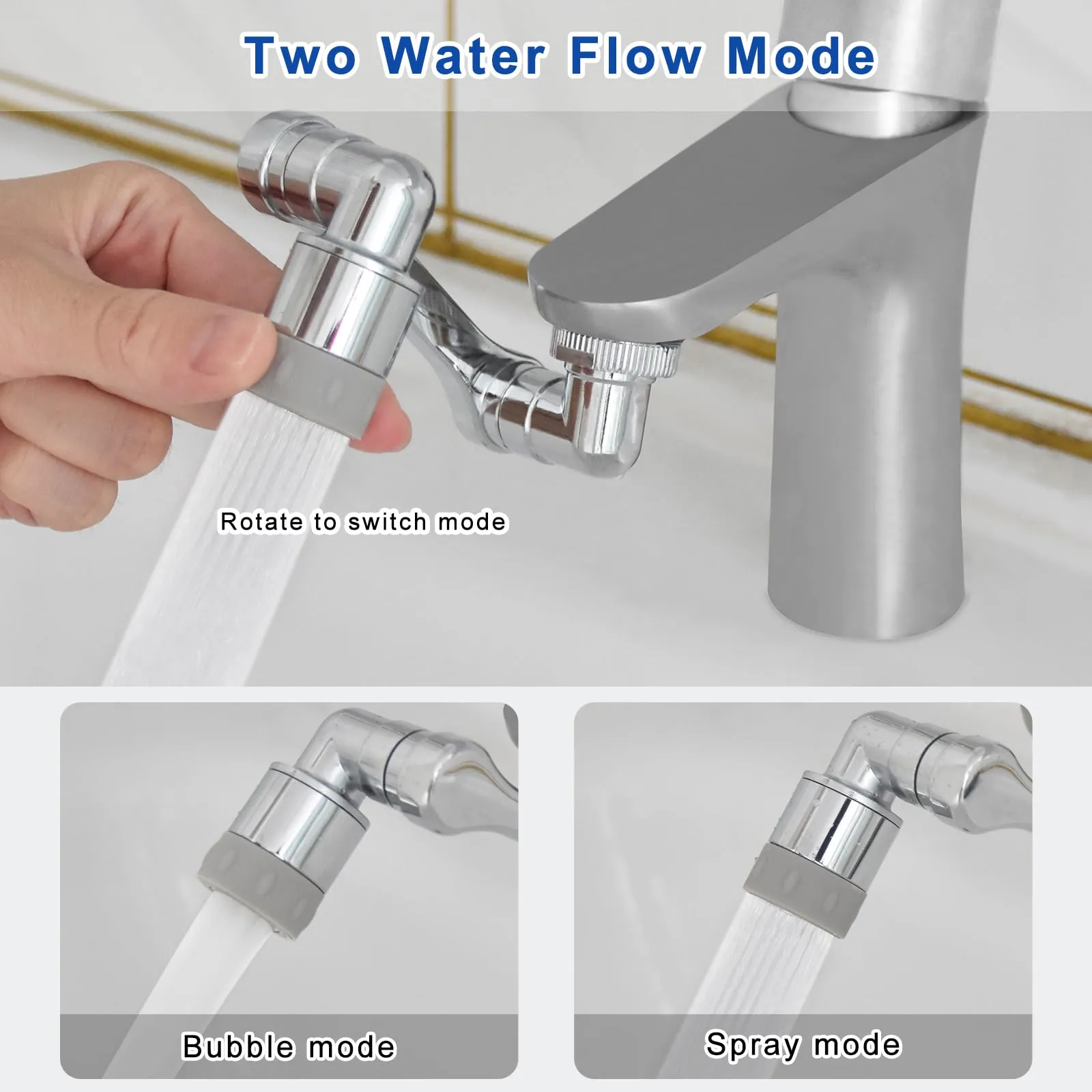 HTBAKOI Rubinetto Allungabile con Rotazione 1440°, Estensione Universale per Lavandino Bagno e Cucina, 2 Pezzi - immagine 2