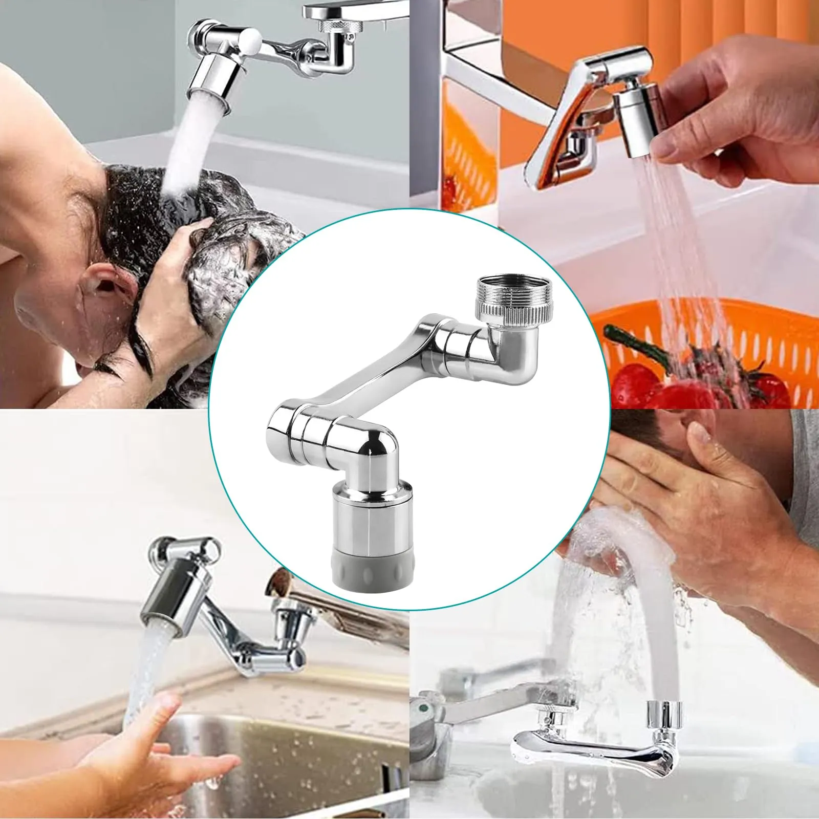 HTBAKOI Rubinetto Allungabile con Rotazione 1440°, Estensione Universale per Lavandino Bagno e Cucina, 2 Pezzi - immagine 6