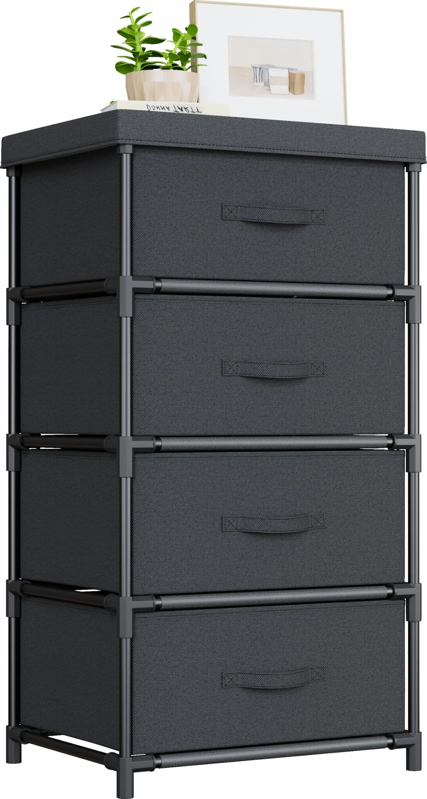 WANGIRL Cassettiera in Tessuto e Metallo, 4 Cassetti, Nero - immagine 1
