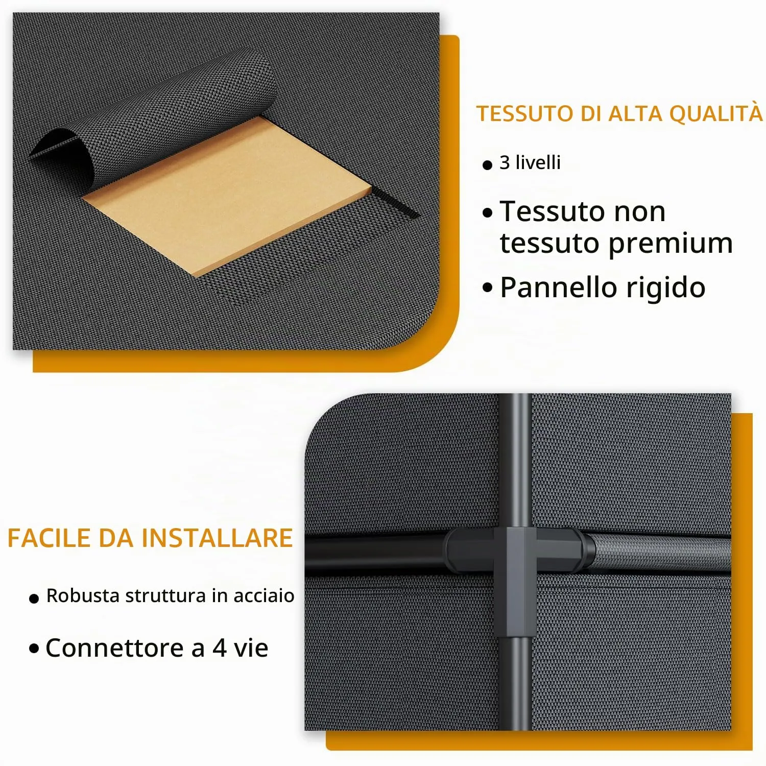 WANGIRL Cassettiera in Tessuto e Metallo, 4 Cassetti, Nero - immagine 6