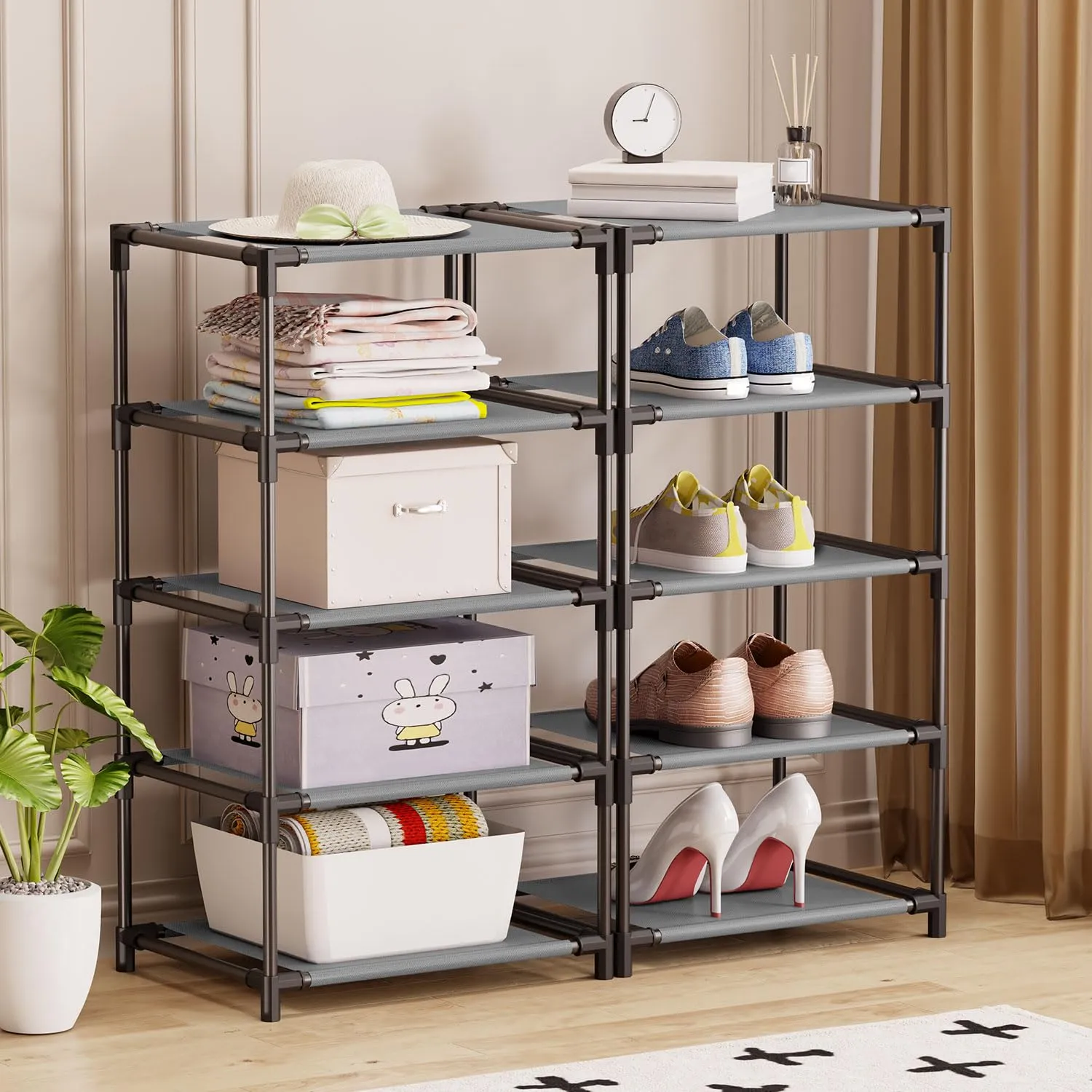 WANGIRL Cassettiera in Tessuto con Struttura in Metallo, 4 Cassetti - Grigio - immagine 7