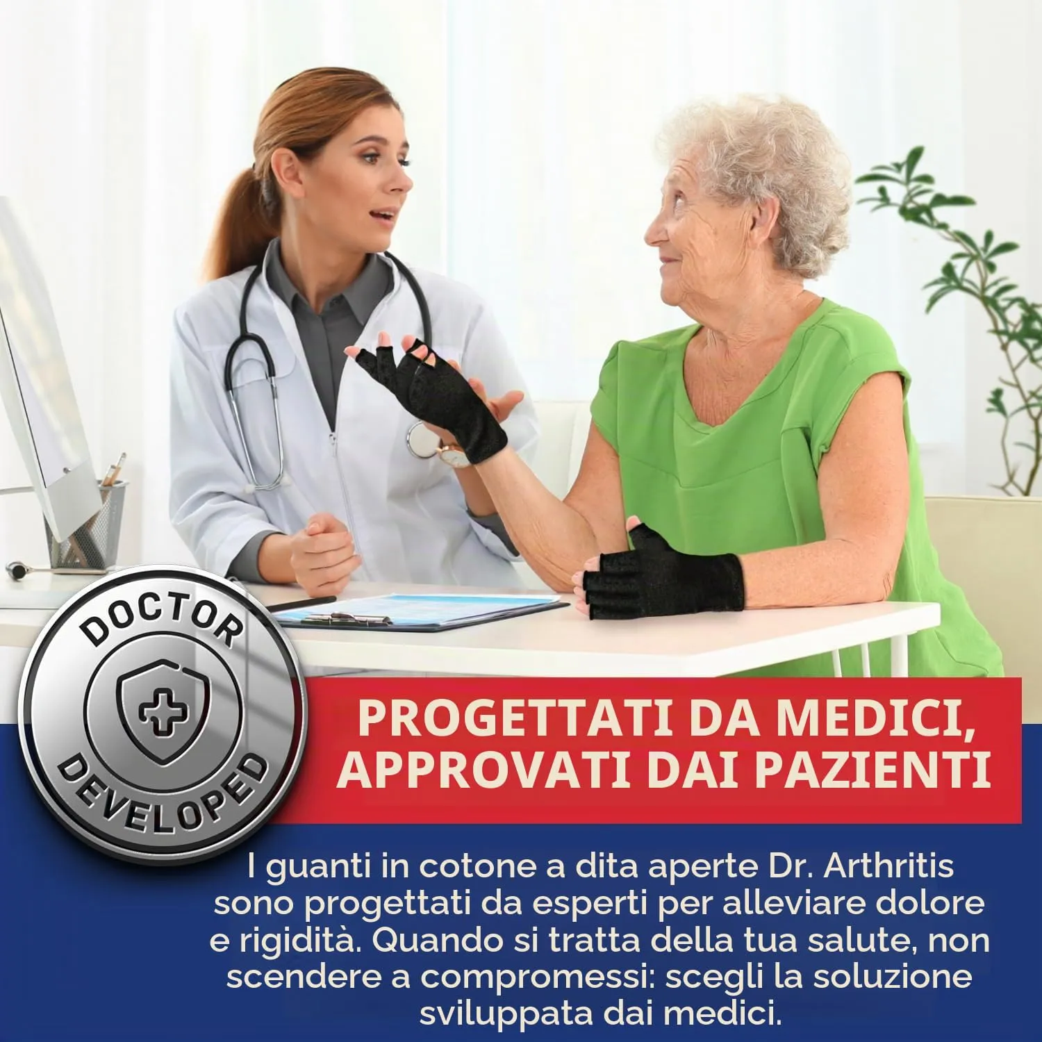 Dr. Arthritis Guanti a Compressione per Artrosi e Tunnel Carpale, in Cotone, Senza Dita, Nero, Taglia S (1 Paio) - immagine 2