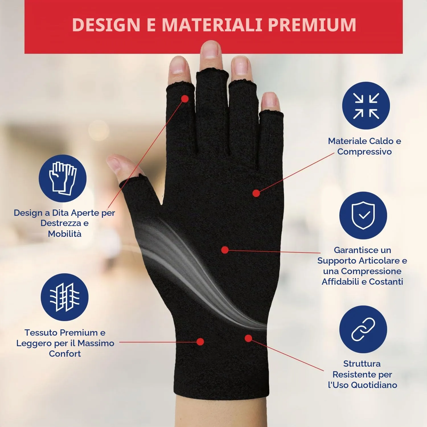 Dr. Arthritis Guanti a Compressione per Artrosi e Tunnel Carpale, in Cotone, Senza Dita, Nero, Taglia S (1 Paio) - immagine 4