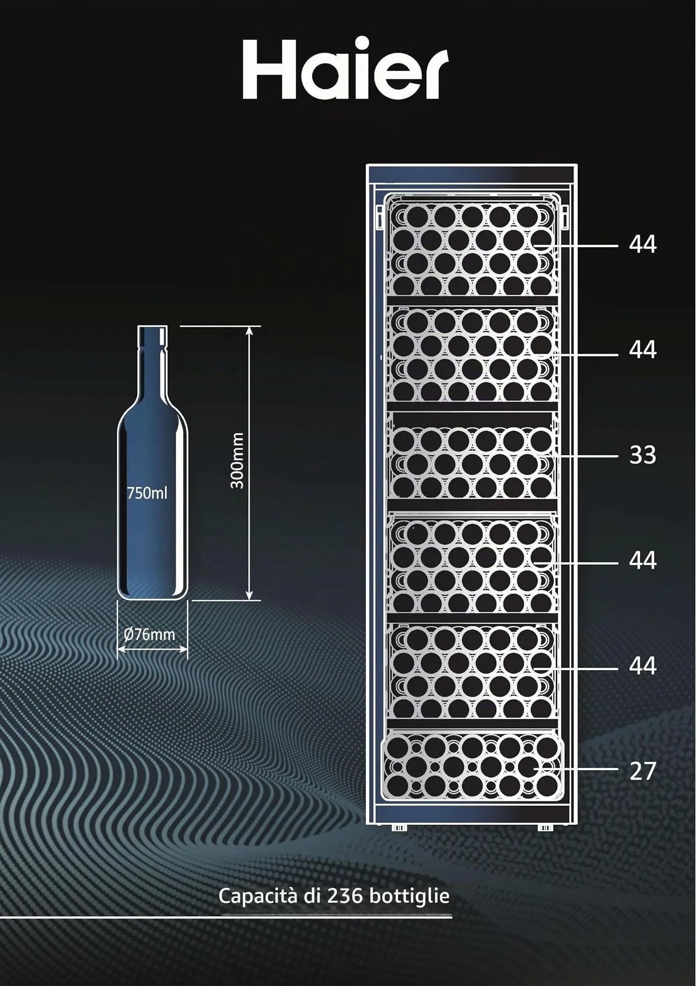 Haier Wine Bank 60 Serie 7 Cantinetta Vino 236 Bottiglie, Doppia Zona, Nero - immagine 6