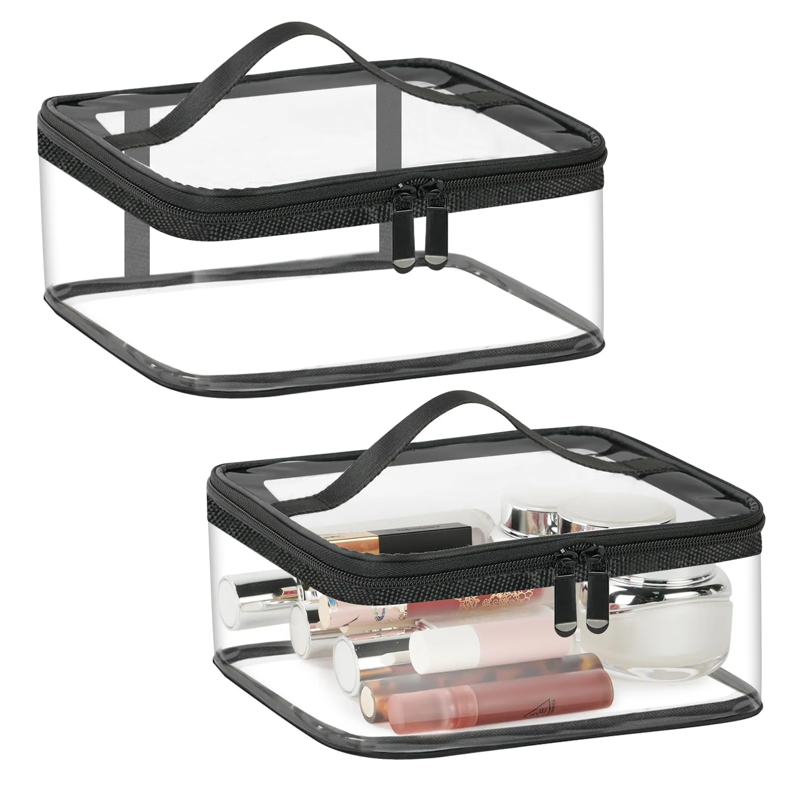 Aucuu Beauty Case Trasparente in PVC, Set da 2 Pezzi Impermeabile per Cosmetici, Viaggio e Aereo - immagine 1