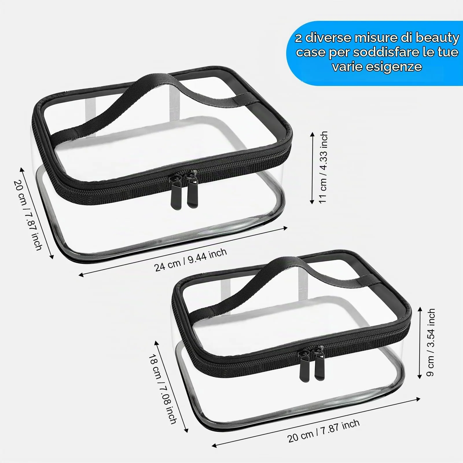 Aucuu Beauty Case Trasparente in PVC, Set da 2 Pezzi Impermeabile per Cosmetici, Viaggio e Aereo - immagine 2