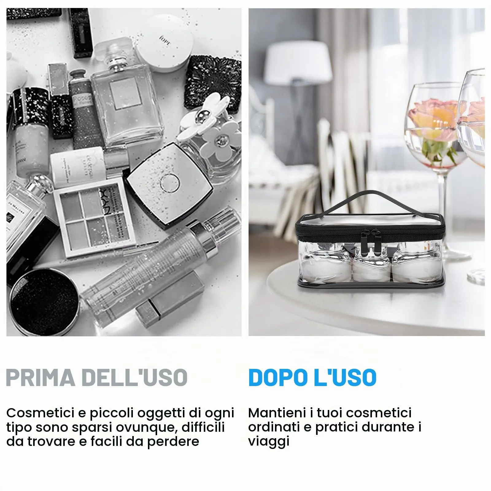 Aucuu Beauty Case Trasparente in PVC, Set da 2 Pezzi Impermeabile per Cosmetici, Viaggio e Aereo - immagine 5