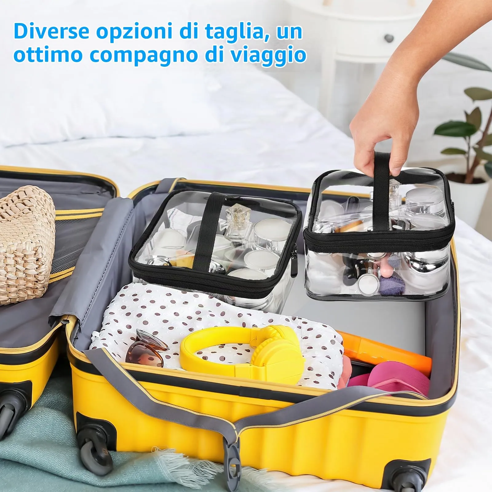 Aucuu Beauty Case Trasparente in PVC, Set da 2 Pezzi Impermeabile per Cosmetici, Viaggio e Aereo - immagine 7