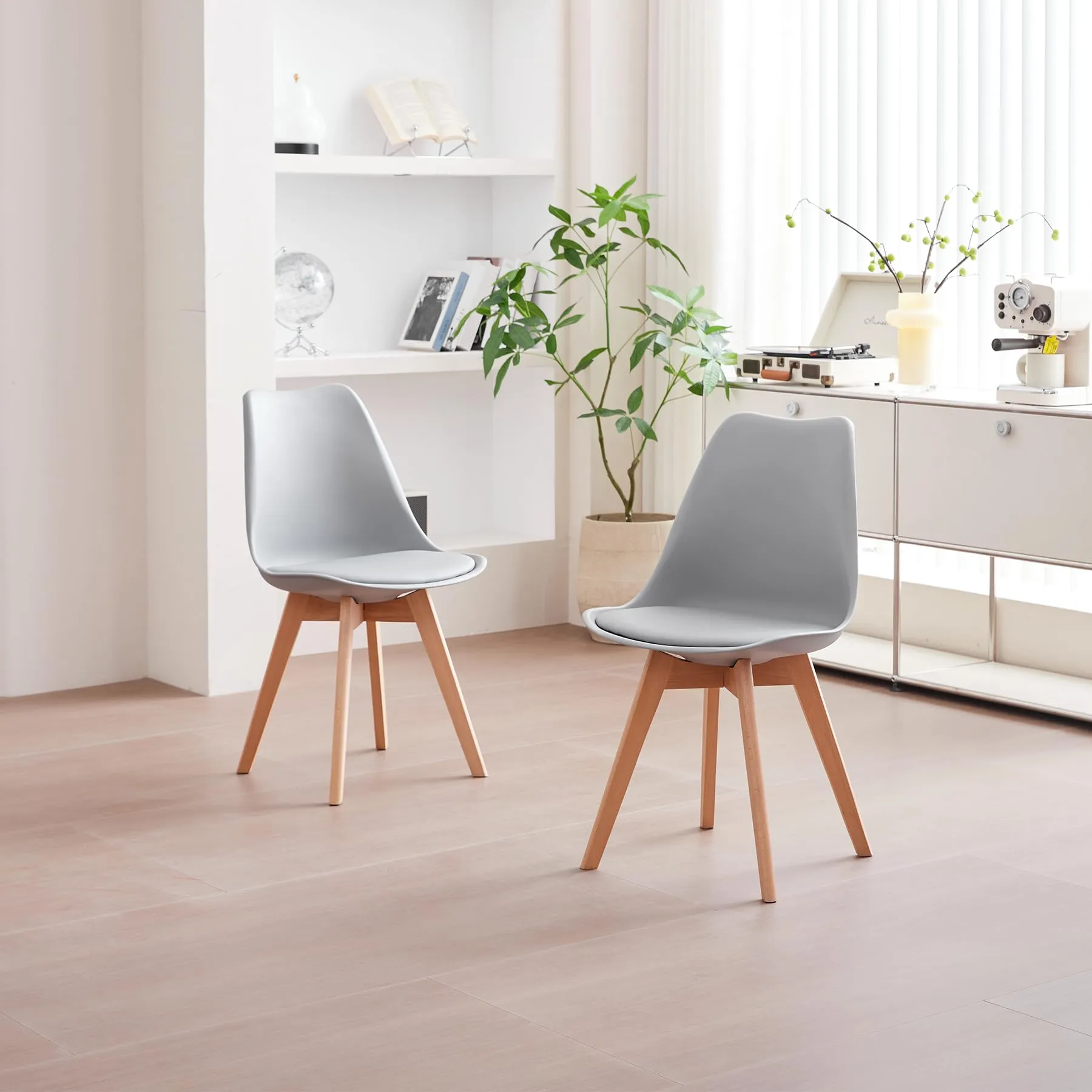 JZGORC Set di 2 Sedie da Sala da Pranzo in Pelle PU e Faggio Massello, Grigio - immagine 2