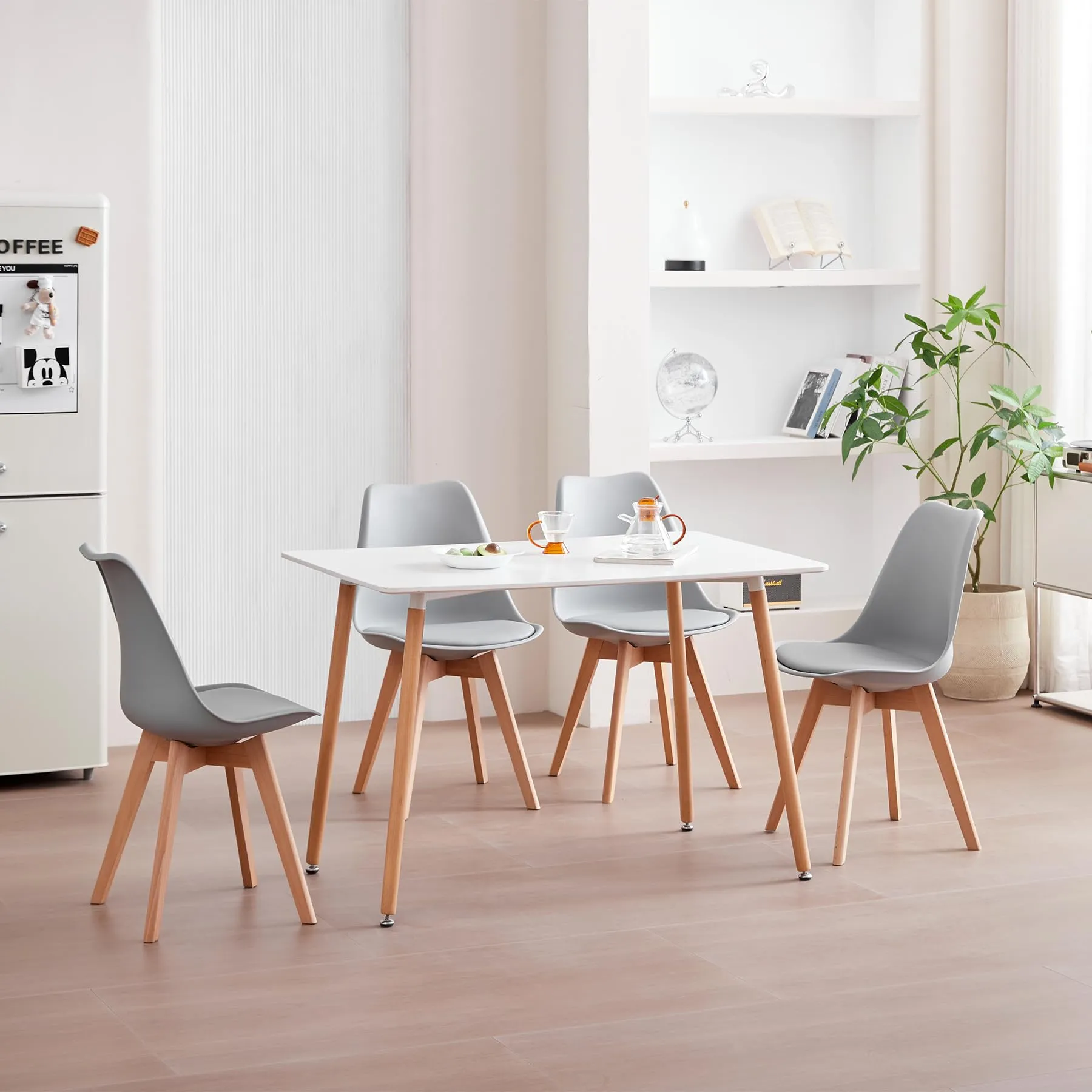 JZGORC Set di 2 Sedie da Sala da Pranzo in Pelle PU e Faggio Massello, Grigio - immagine 7