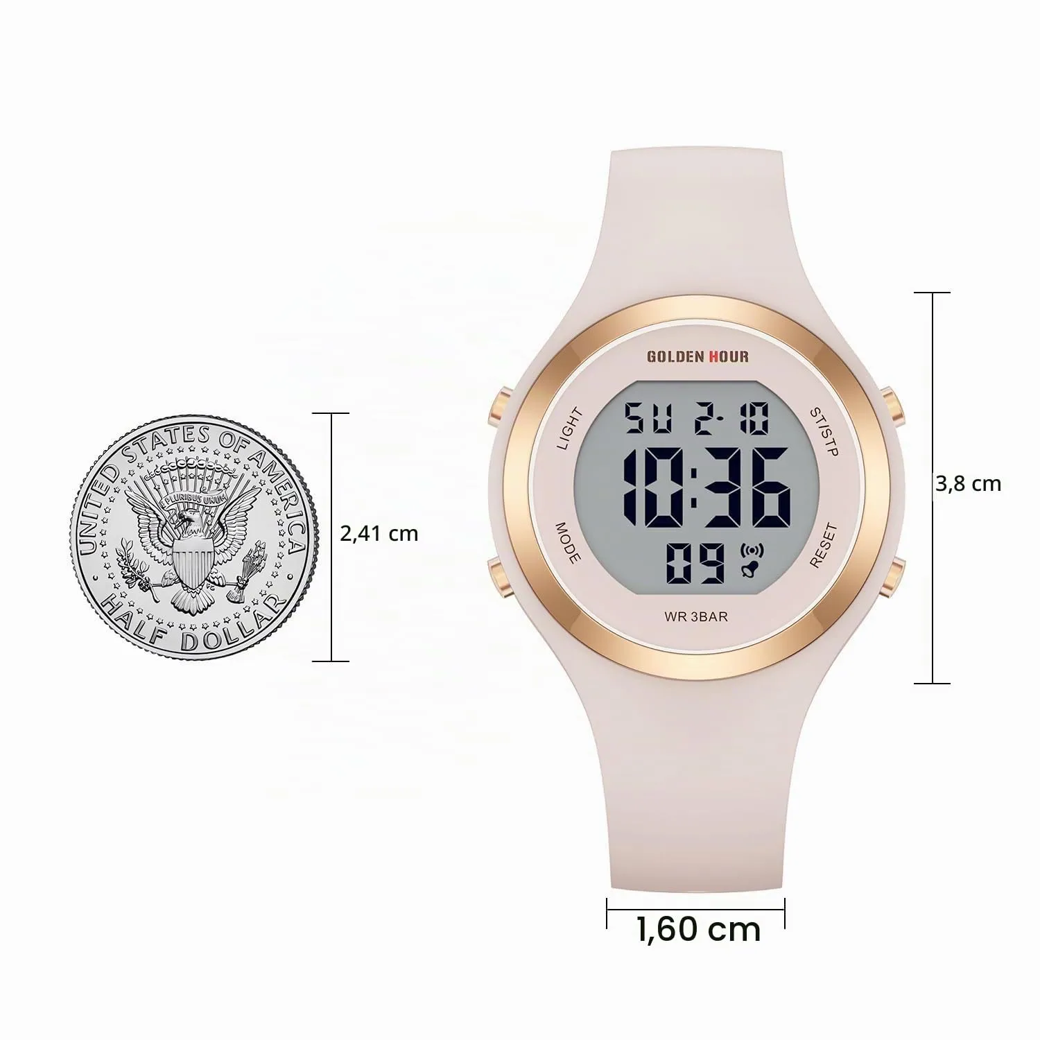 Golden Hour Orologio Digitale Donna Subacqueo 50M Sportivo con Cronometro e Sveglia, Cinturino in Silicone - immagine 4