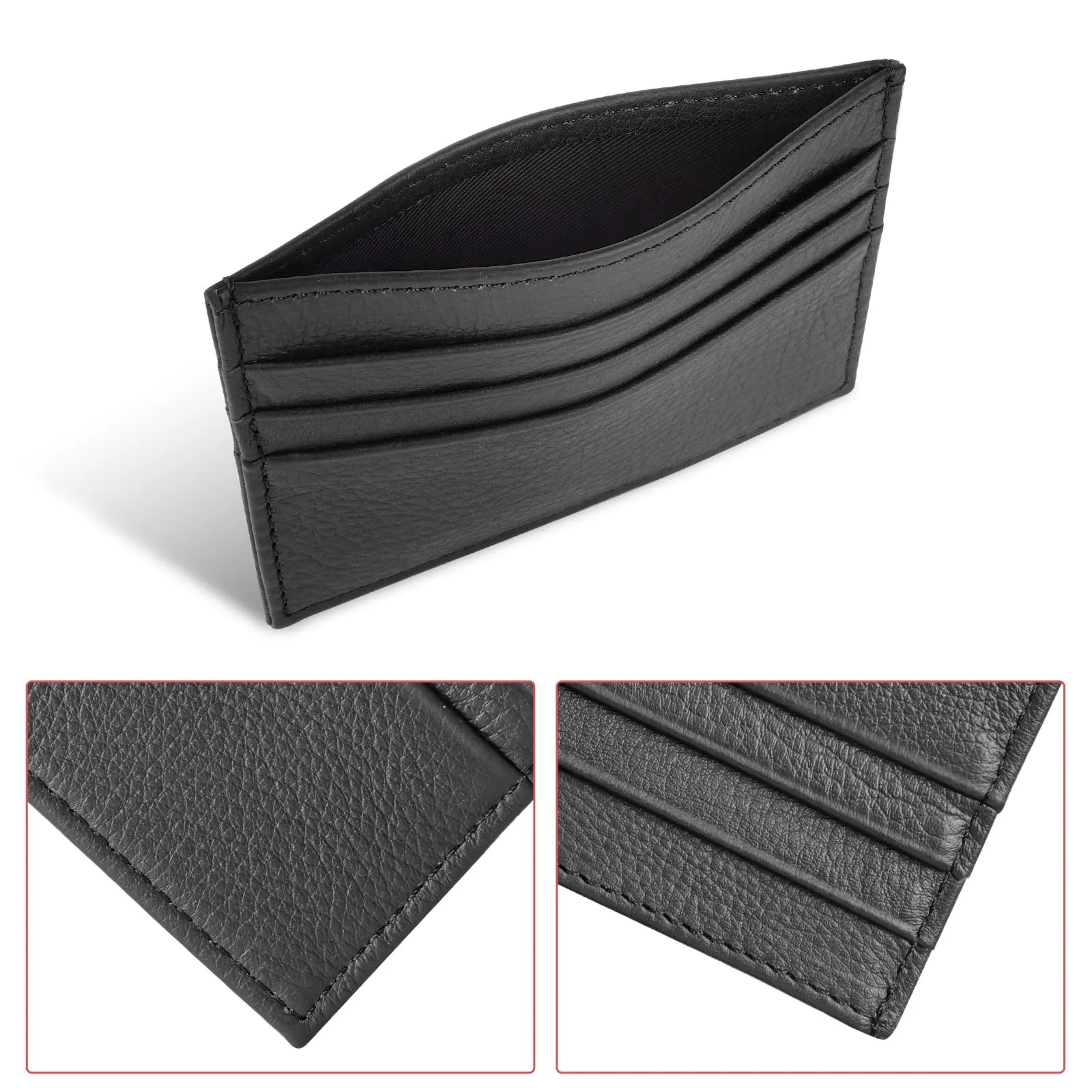 URAQT Porta carte di credito in pelle ultra sottile, Nero - immagine 3