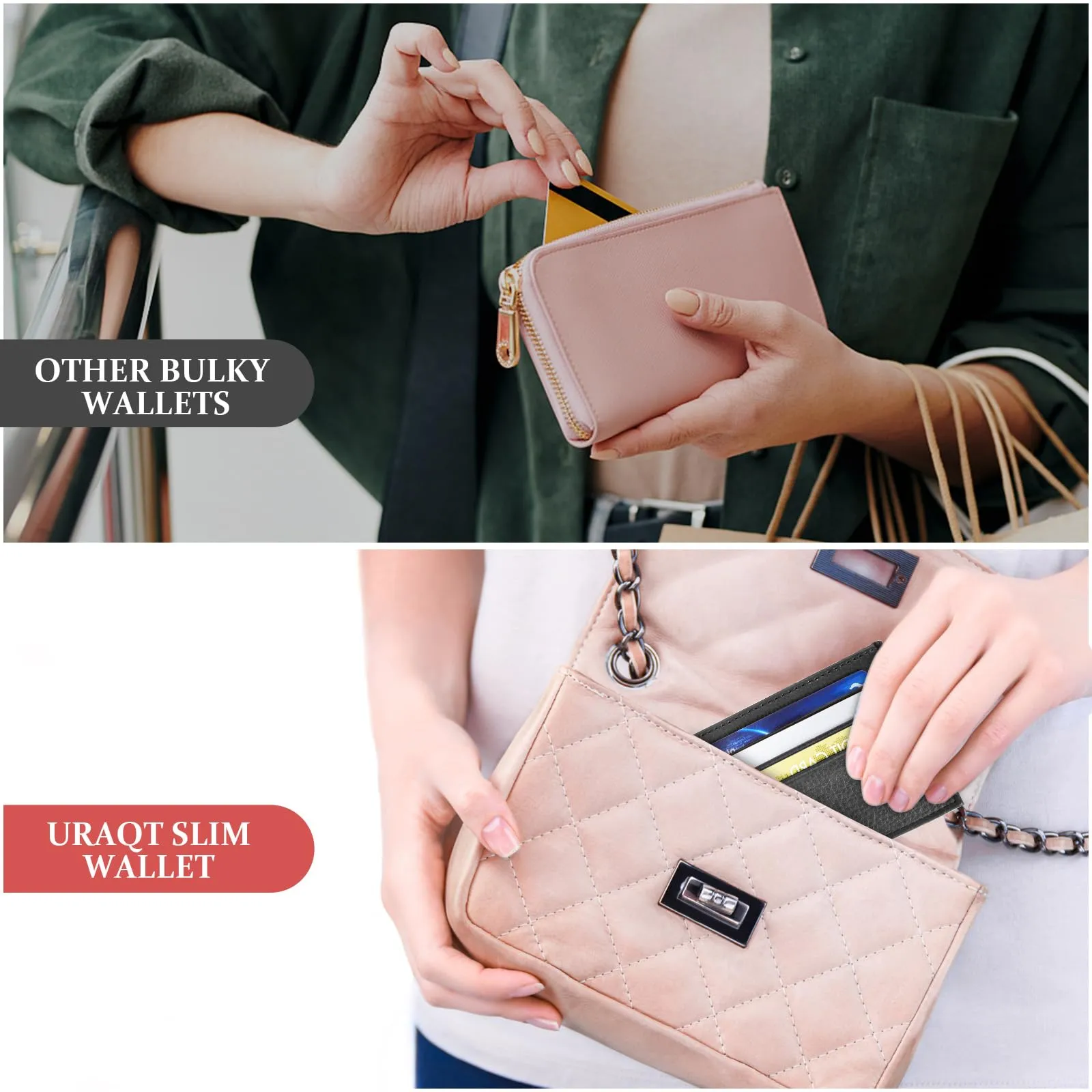 URAQT Porta carte di credito in pelle ultra sottile, Nero - immagine 8