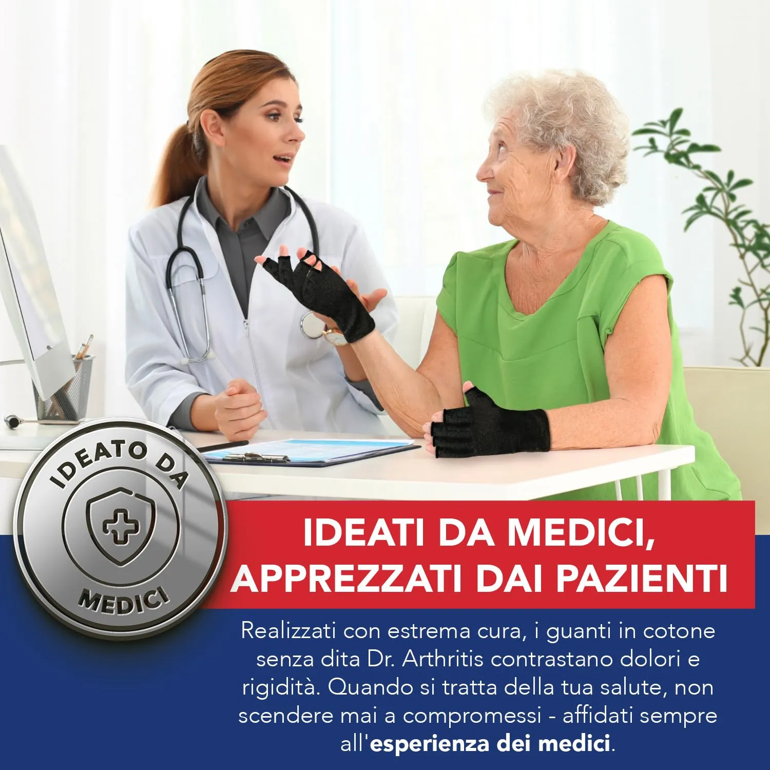 Dr. Arthritis Guanti per Artrosi e Tunnel Carpale, Polsiera Ortopedica a Compressione in Cotone senza Dita, Nero, Taglia L (2 Paia) - immagine 2