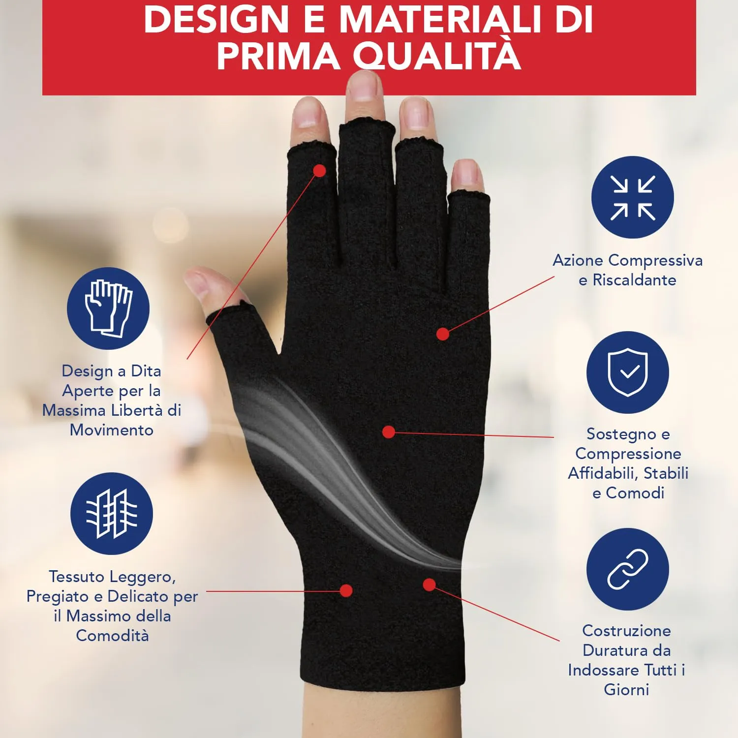 Dr. Arthritis Guanti per Artrosi e Tunnel Carpale, Polsiera Ortopedica a Compressione in Cotone senza Dita, Nero, Taglia L (2 Paia) - immagine 4