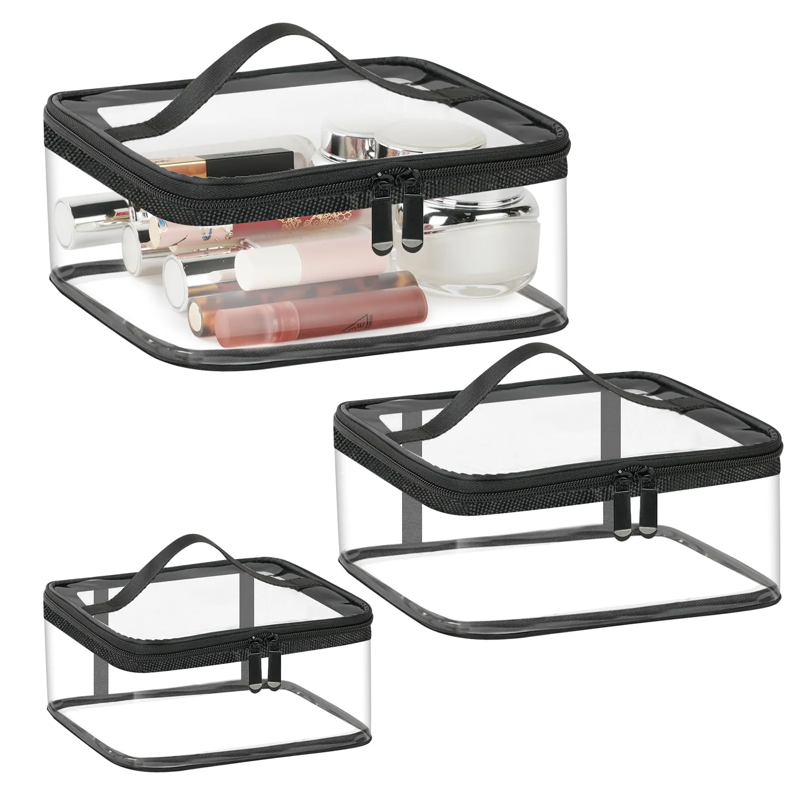 Aucuu Beauty Case Trasparente, Set 3 Pezzi Borse da Toilette Impermeabili per Viaggio e Cosmetici - immagine 1