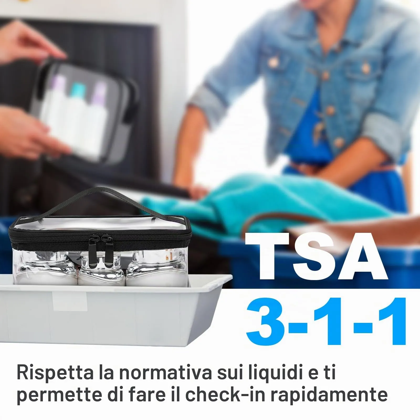 Aucuu Beauty Case Trasparente, Set 3 Pezzi Borse da Toilette Impermeabili per Viaggio e Cosmetici - immagine 7