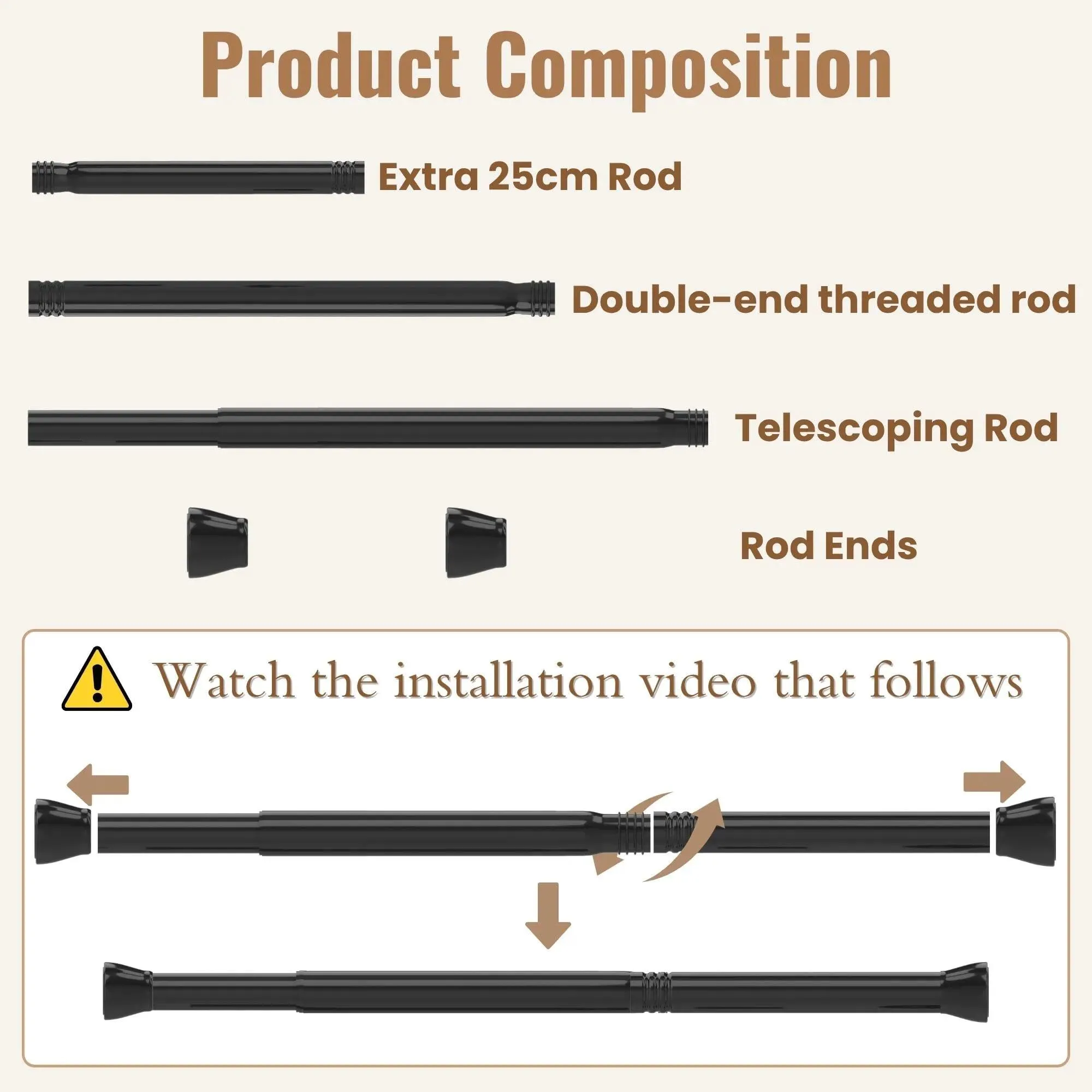 Rod&Trikin Bastone a Pressione per Tenda Estensibile, Acciaio Inossidabile, Argento, 67-85cm, 2 Pezzi - immagine 6