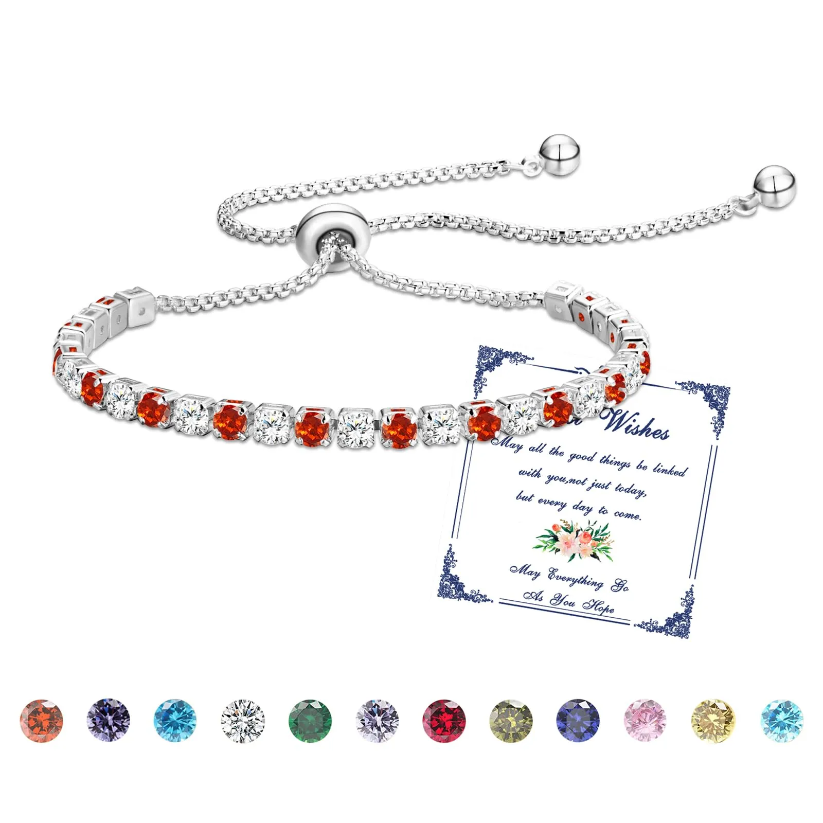 Esmoly Bracciale Tennis Donna in Argento con Pietre Natali e Zircone 5A Regolabile (01-Gennaio) - immagine 1