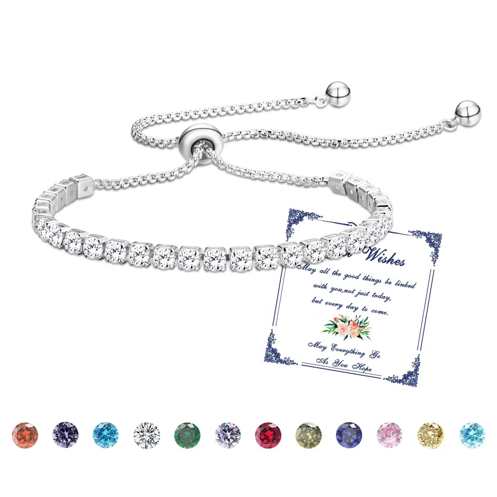 Esmoly Bracciale Tennis Donna in Argento con Pietre Natali e Zirconi 5A, Regolabile (04-Aprile) - immagine 1