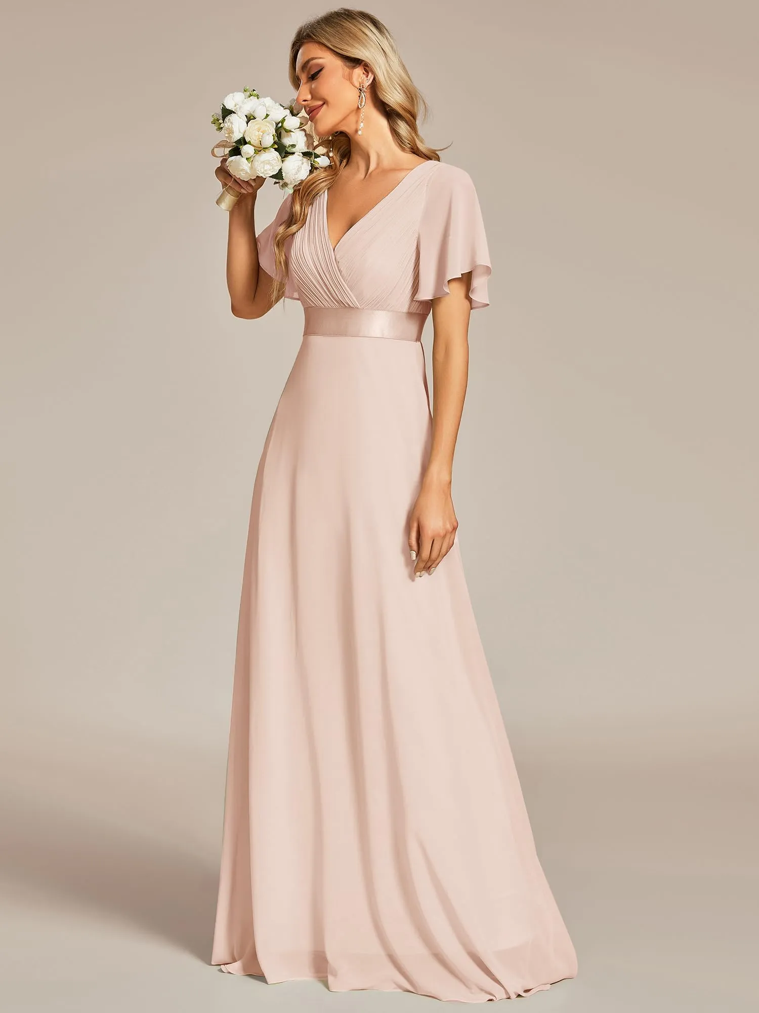 Ever-Pretty Vestito da Cerimonia Donna Scollo a V Linea ad A con Spacco Stile Impero Arrossire 34 - immagine 2