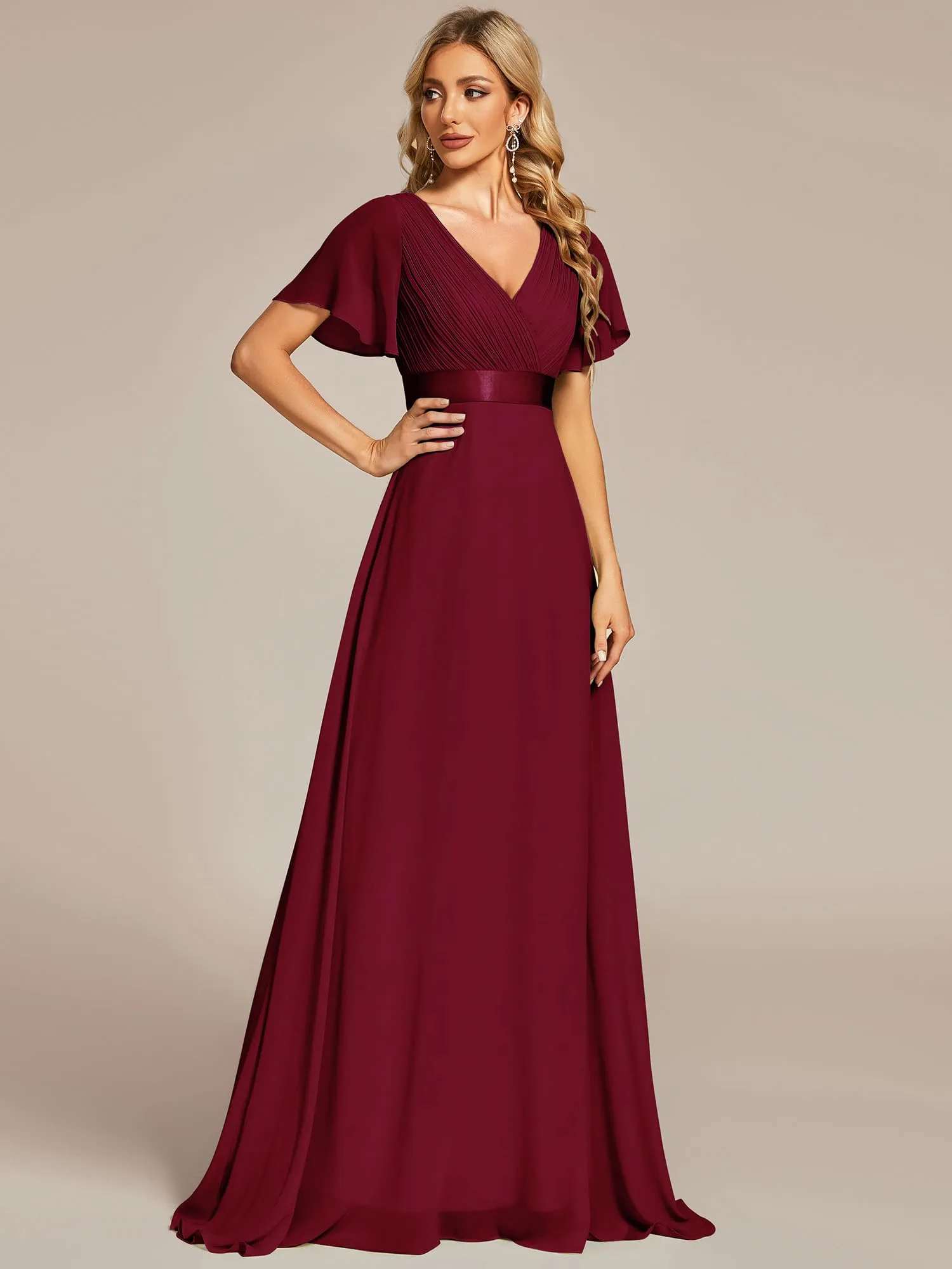 Ever-Pretty Vestito da Cerimonia Donna Scollo a V Linea ad A con Spacco Borgogna 34 - immagine 5