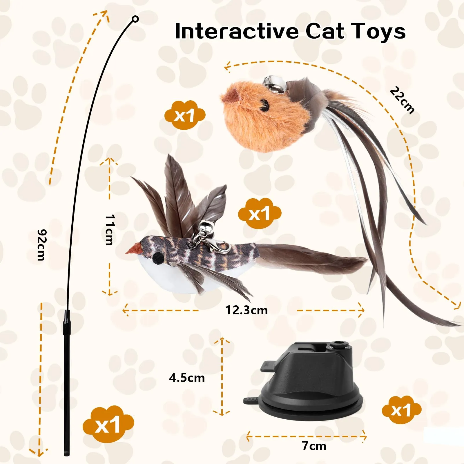 AiQInu Giochi per Gatti, Gioco Interattivo con Ventosa, Canna da Pesca con 2 Uccelli a Campana - immagine 3