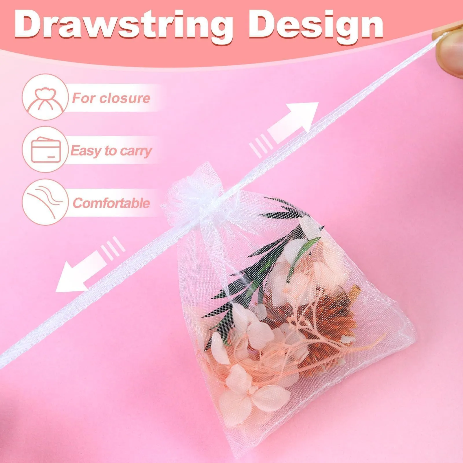 Soodyoow Sacchetti in Organza con Coulisse, 7 x 9 cm, 100 Pezzi - immagine 3