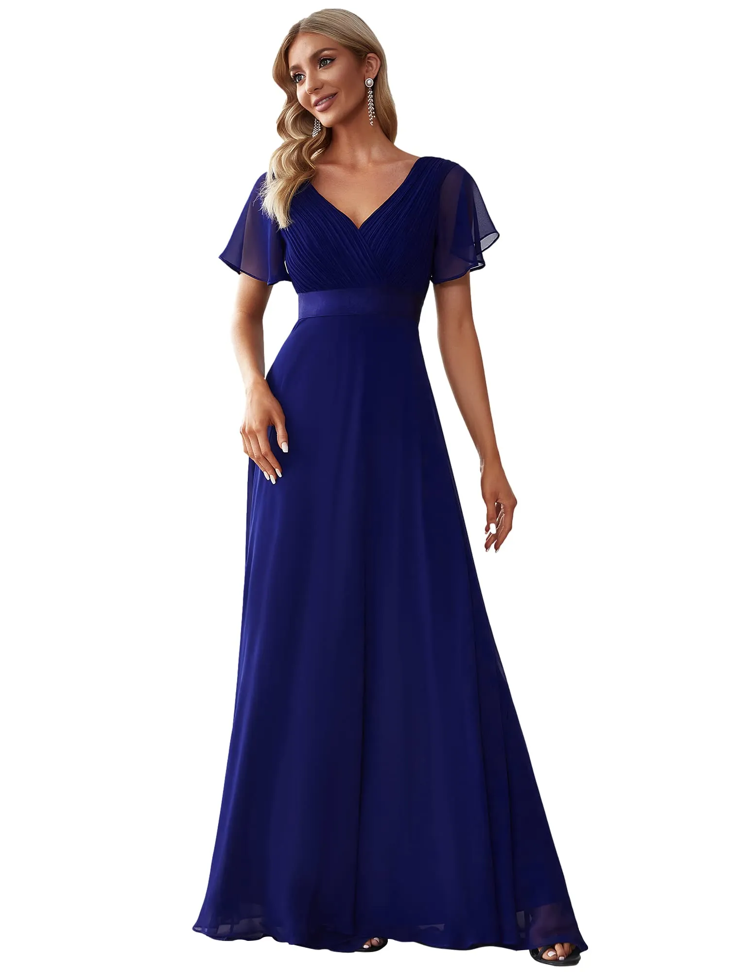 Ever-Pretty Vestito da Cerimonia Donna Scollo a V Linea ad A con Spacco, Dark Blue, 34 - immagine 1