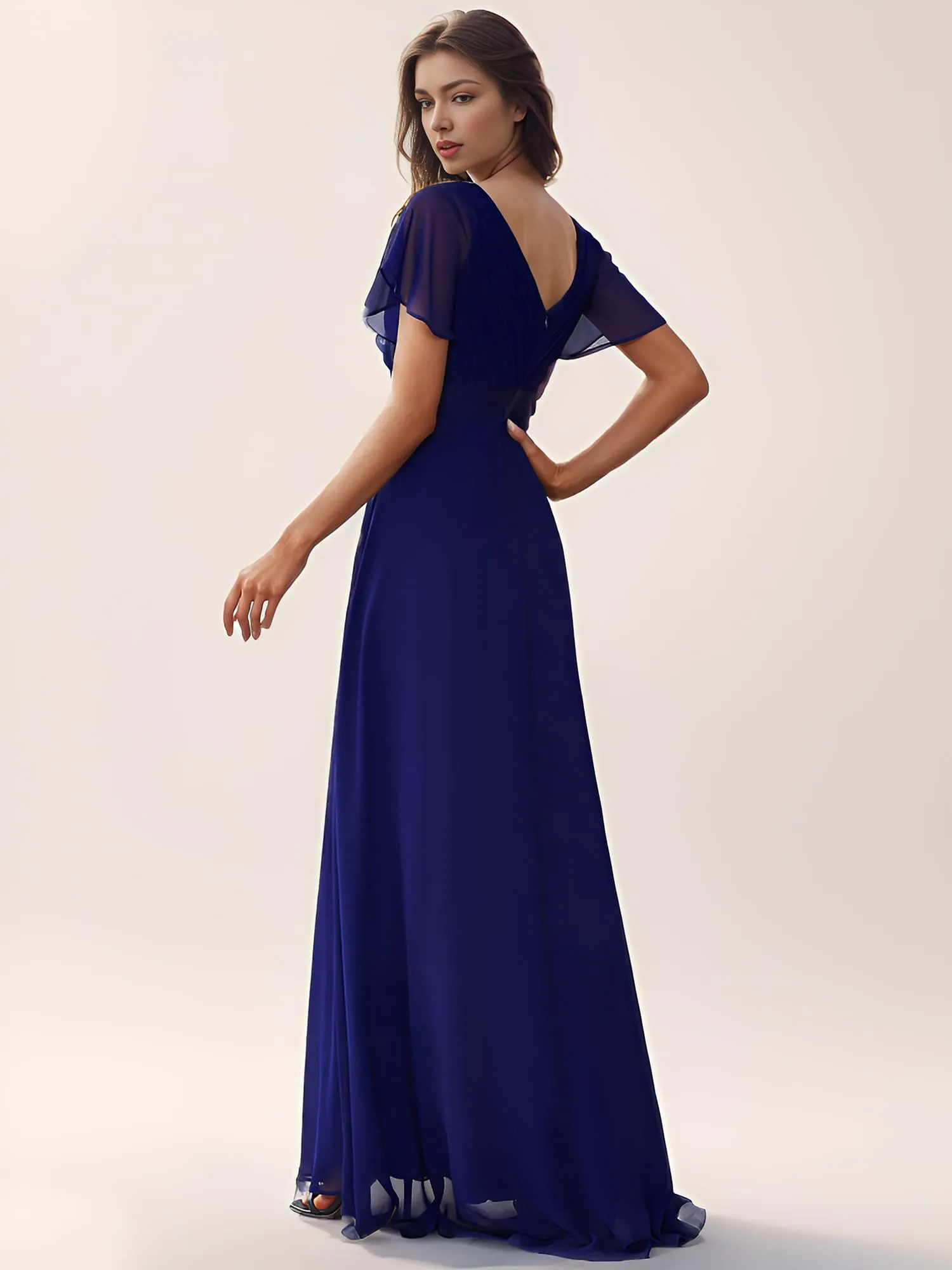 Ever-Pretty Vestito da Cerimonia Donna Scollo a V Linea ad A con Spacco, Dark Blue, 34 - immagine 2
