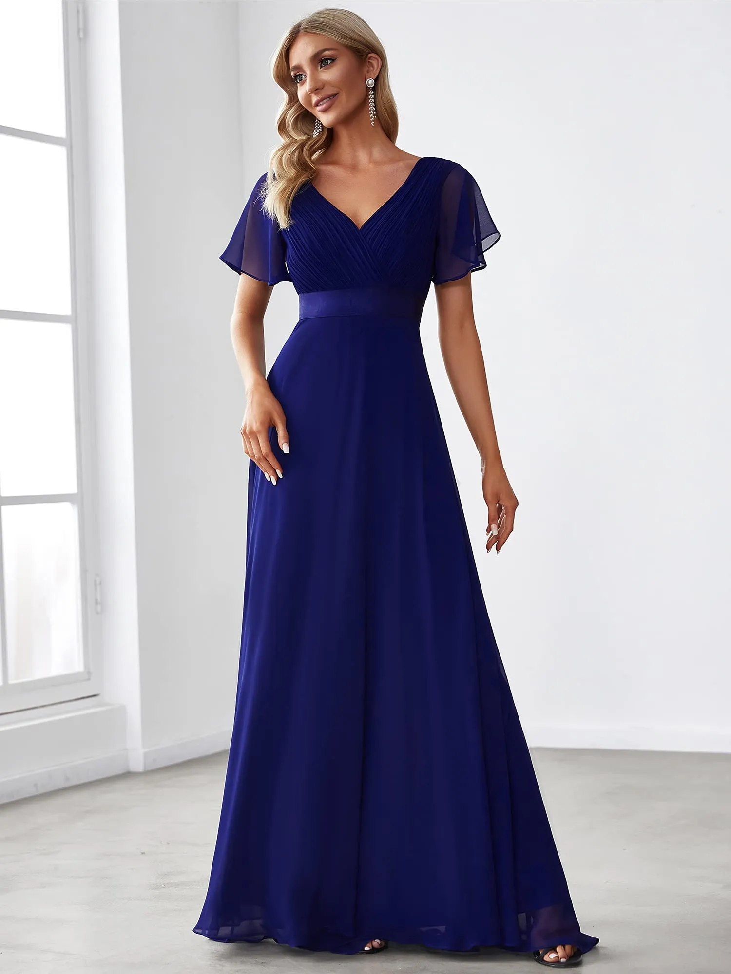 Ever-Pretty Vestito da Cerimonia Donna Scollo a V Linea ad A con Spacco, Dark Blue, 34 - immagine 6