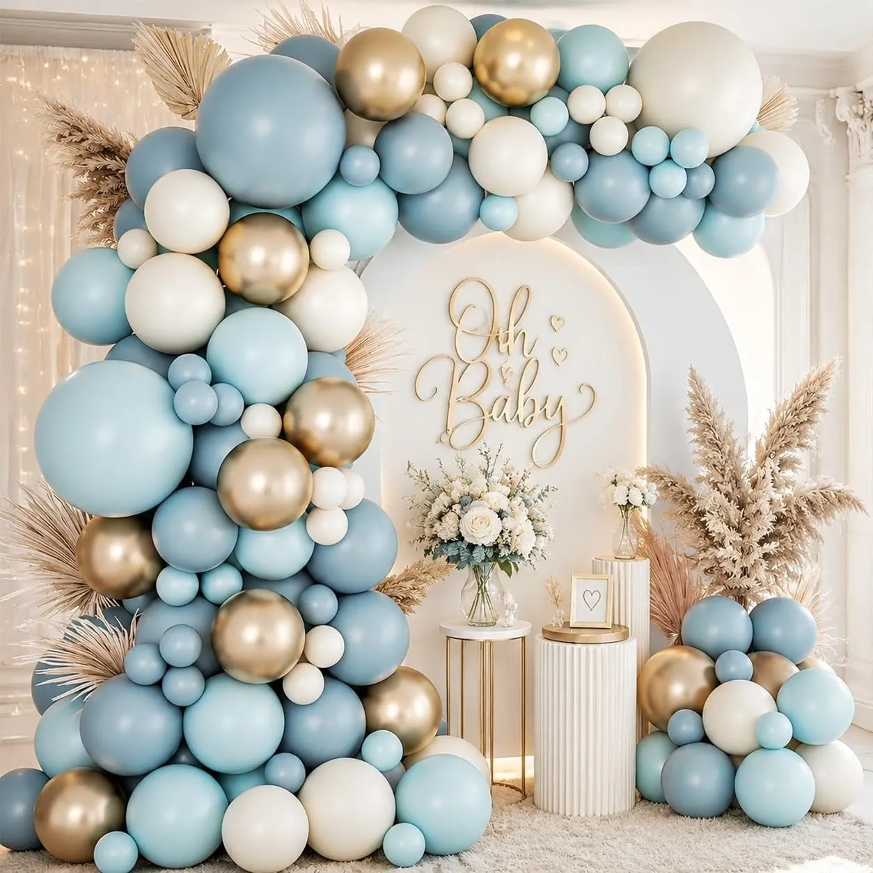 fairymaiden Kit Arco di Palloncini Blu, 105 pezzi, con Oro, Bianco Sabbia e Azzurro - immagine 1