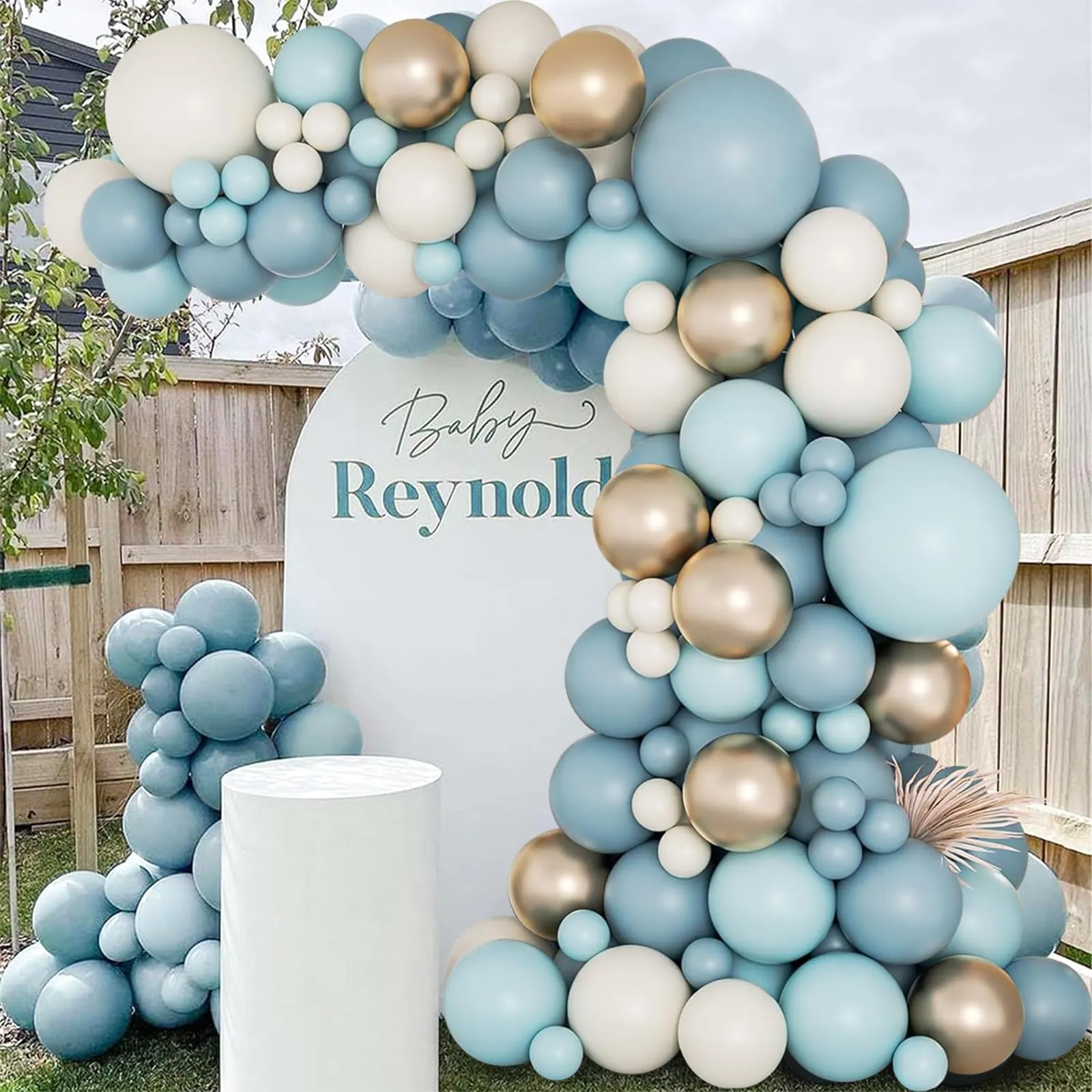 fairymaiden Kit Arco di Palloncini Blu, 105 pezzi, con Oro, Bianco Sabbia e Azzurro - immagine 4