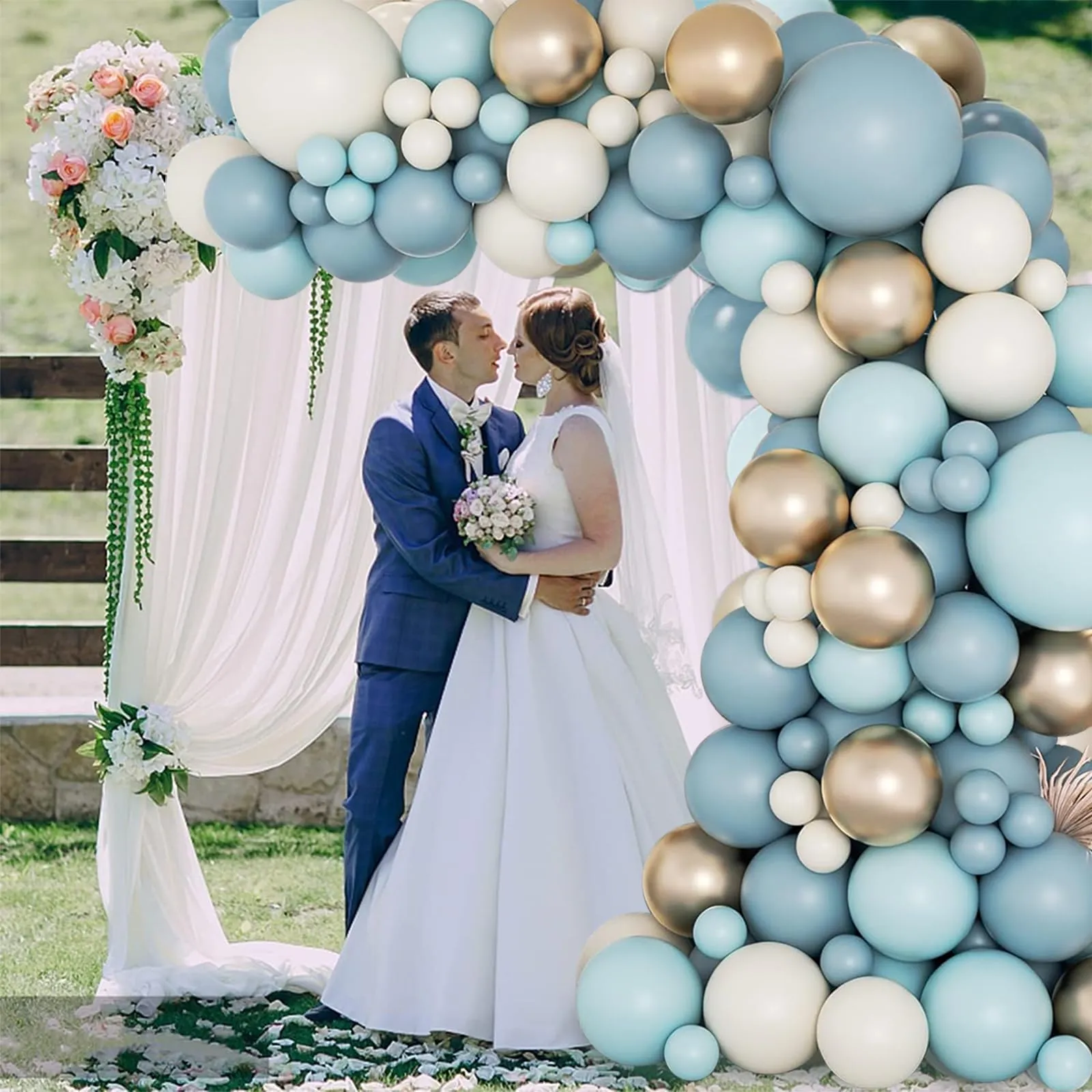 fairymaiden Kit Arco di Palloncini Blu, 105 pezzi, con Oro, Bianco Sabbia e Azzurro - immagine 6