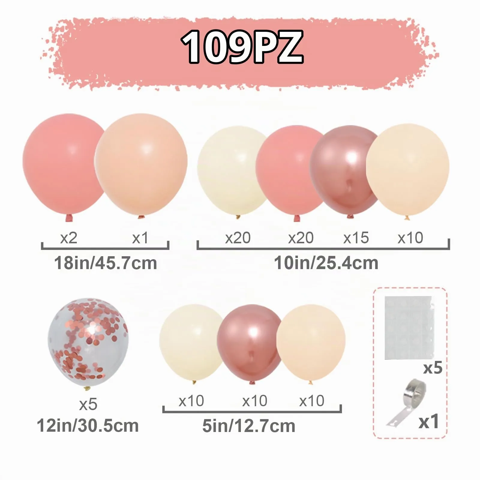 fairymaiden Kit Arco di Palloncini Rosa Gold, 105 Pezzi per Compleanno, Baby Shower e Matrimonio - immagine 2