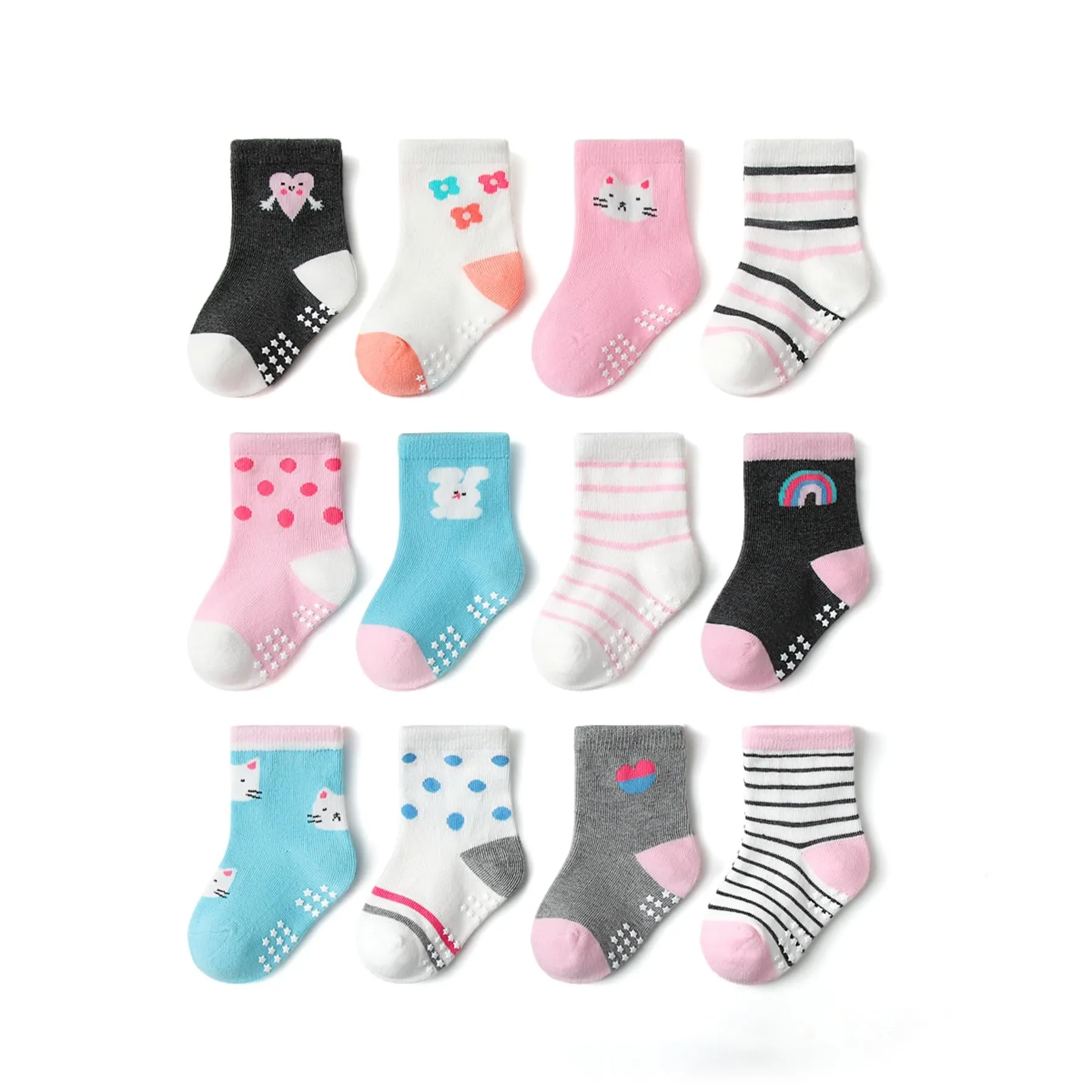 HaimoBurg Calze Antiscivolo in Cotone per Bambini 1-5 Anni, 12 Paia - immagine 1
