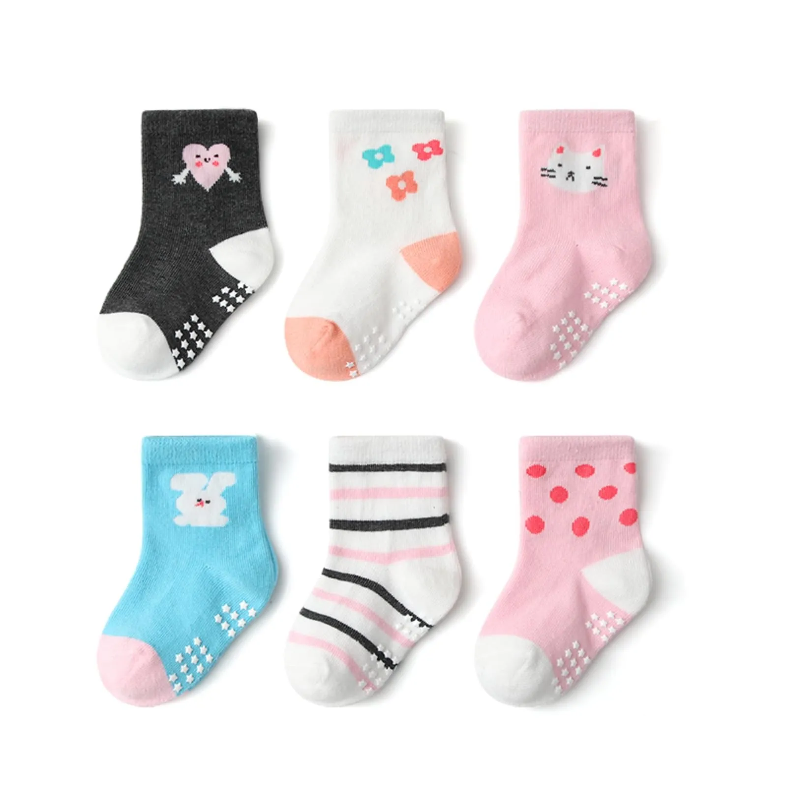 HaimoBurg Calze Antiscivolo in Cotone Traspirante per Bambini 1-5 Anni, 12 Paia - immagine 3